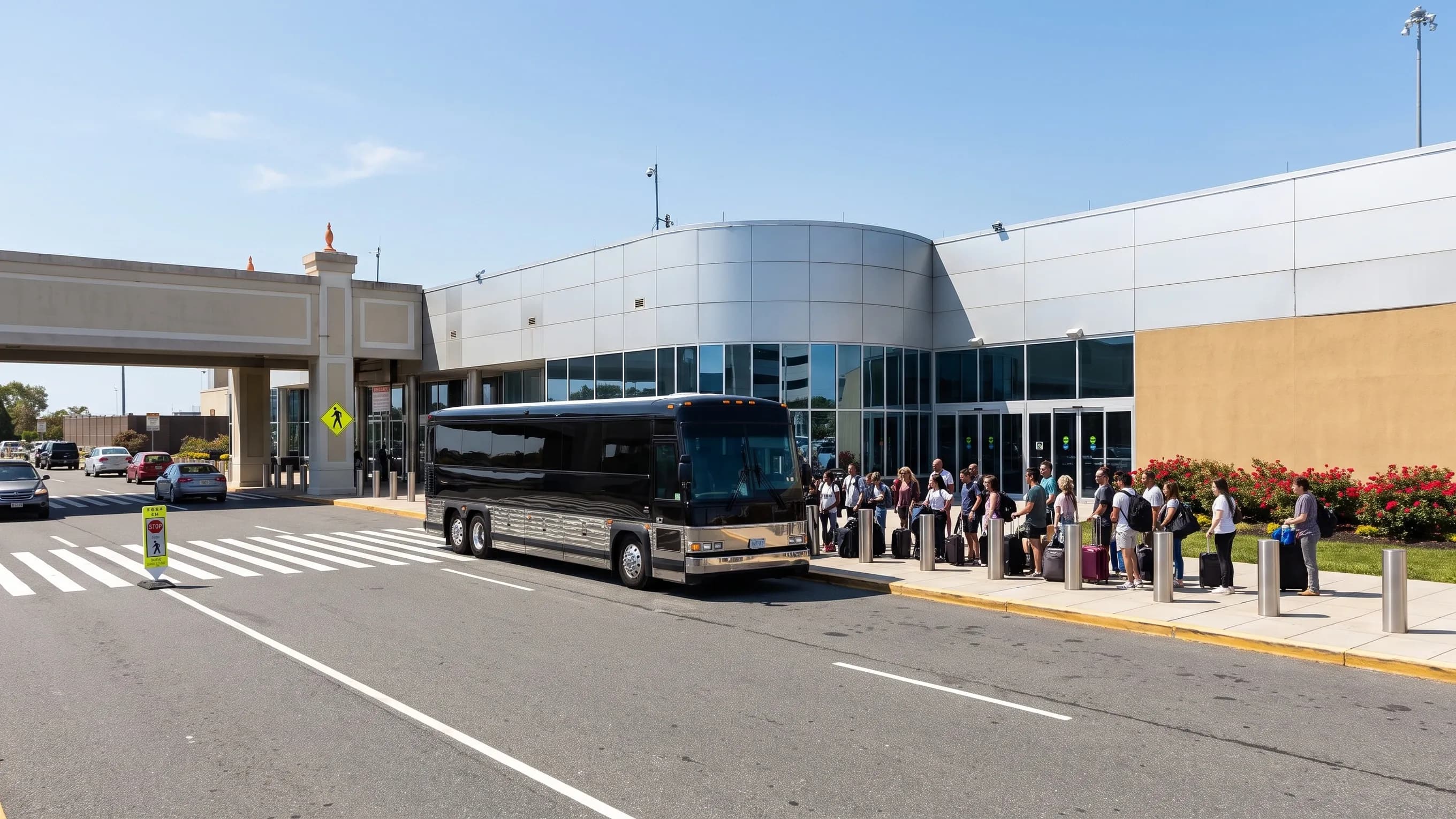 Overhead luggage racks and aisle inside an Atlantic City airport shuttle coach