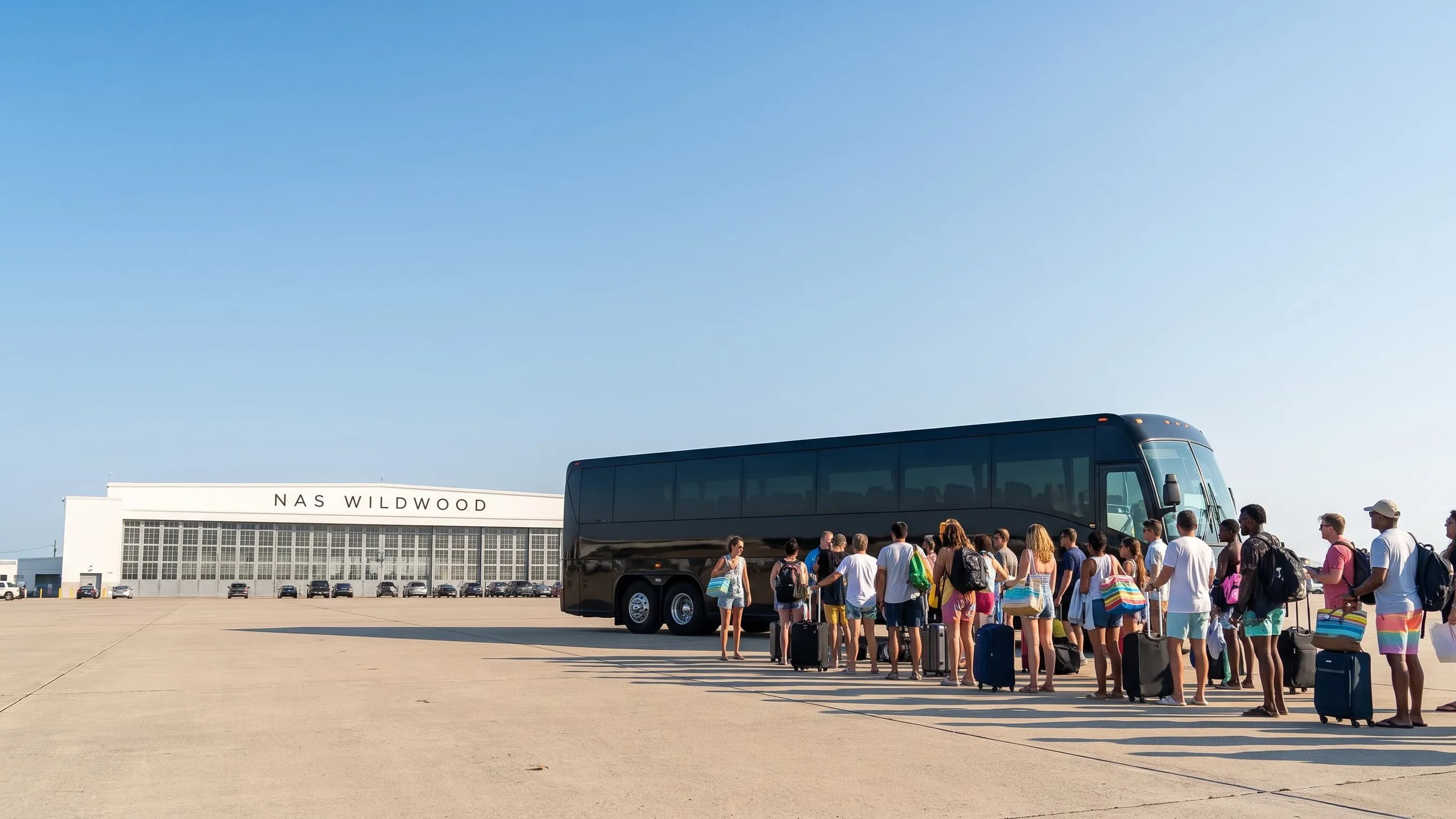 Air-conditioned coach interior prepared for a Cape May County airport transfer