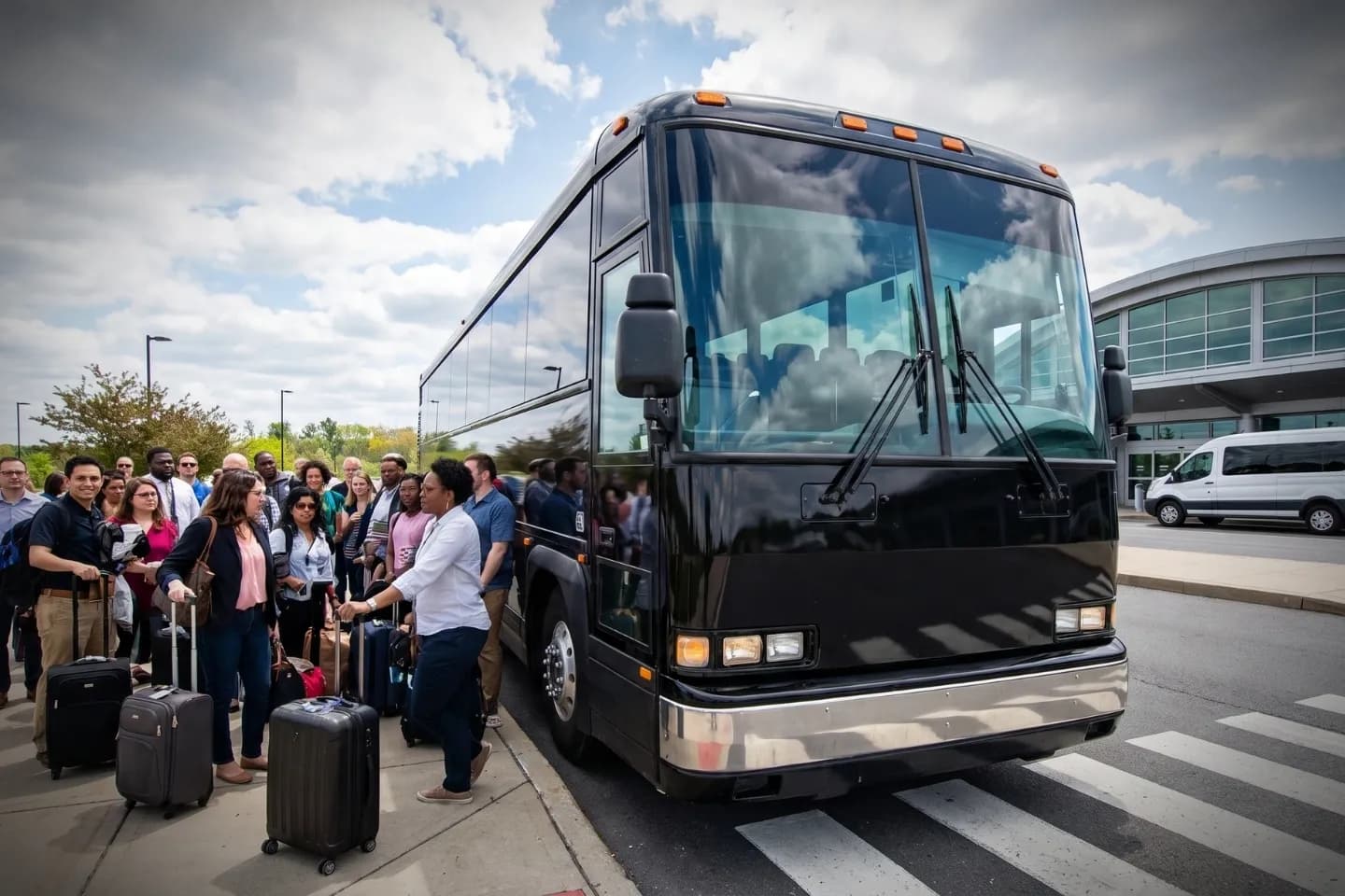 Chauffeur loading bags into a Wilkes-Barre Scranton Airport charter bus
