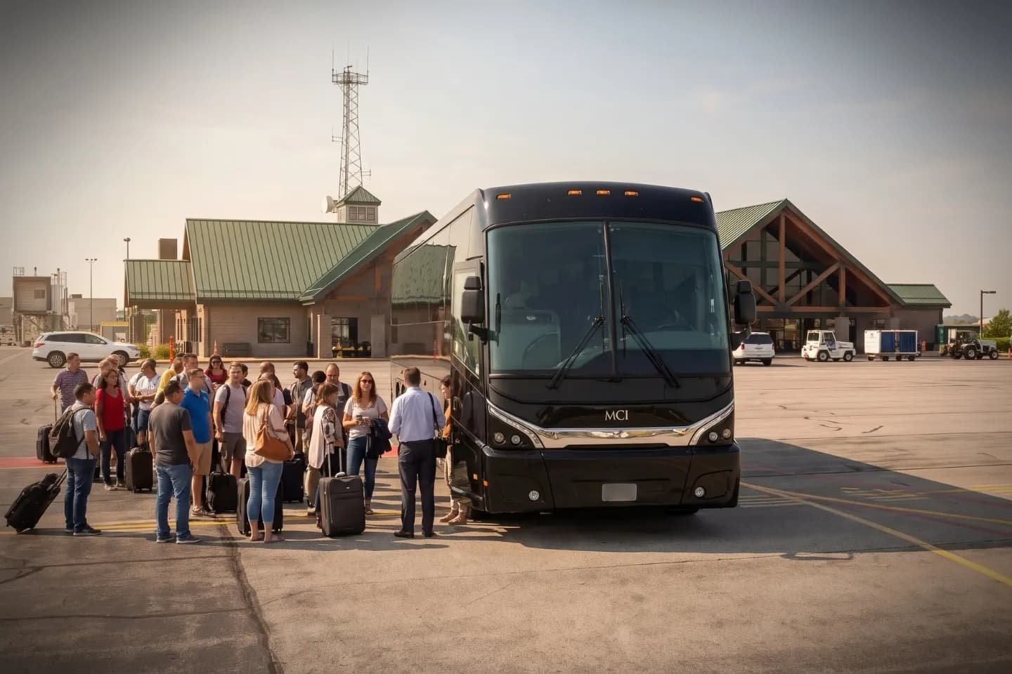 Driver loading luggage into a Lancaster Airport charter bus rental