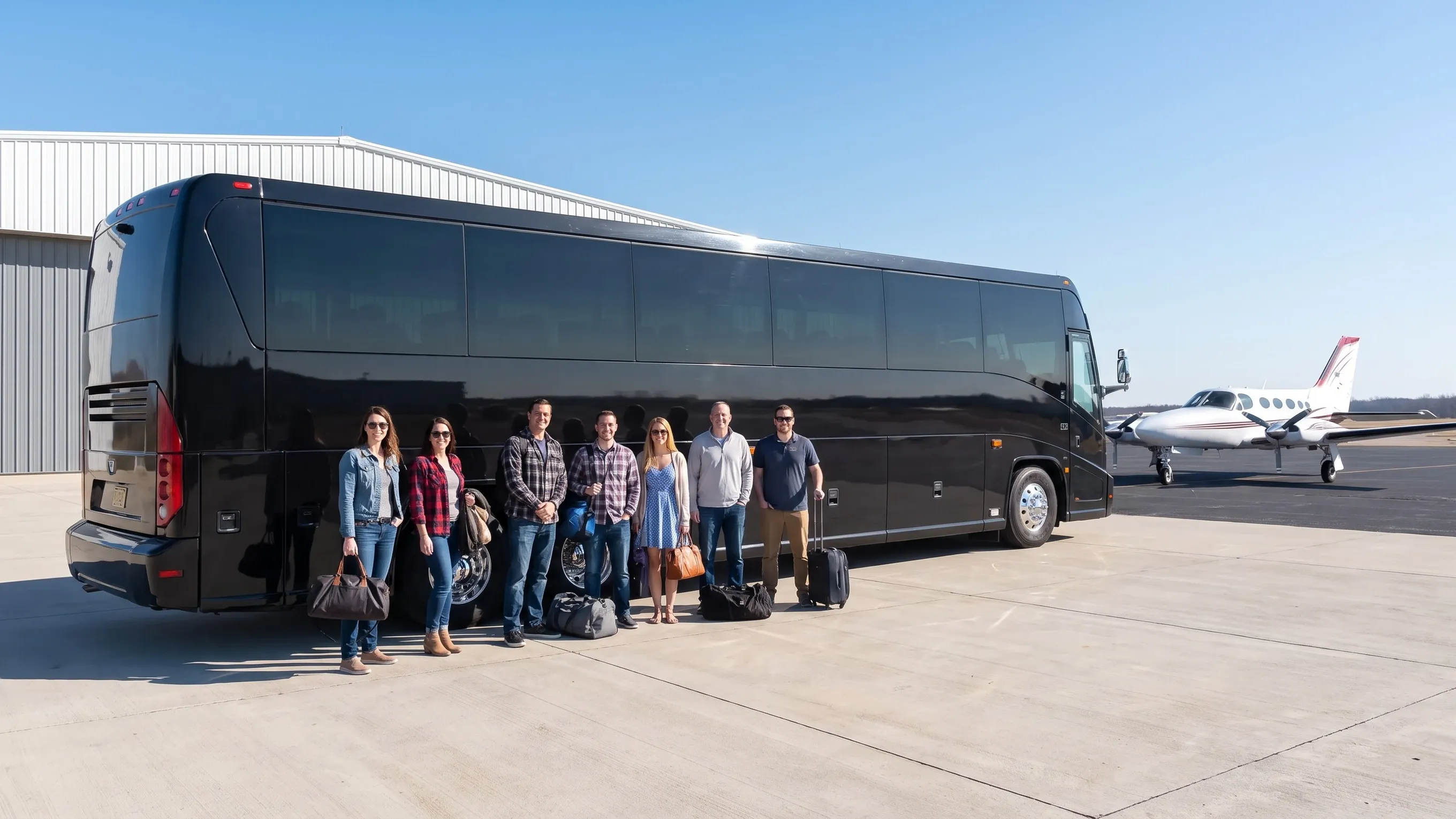 Shuttle bus waiting at the South Jersey Regional Airport terminal entrance