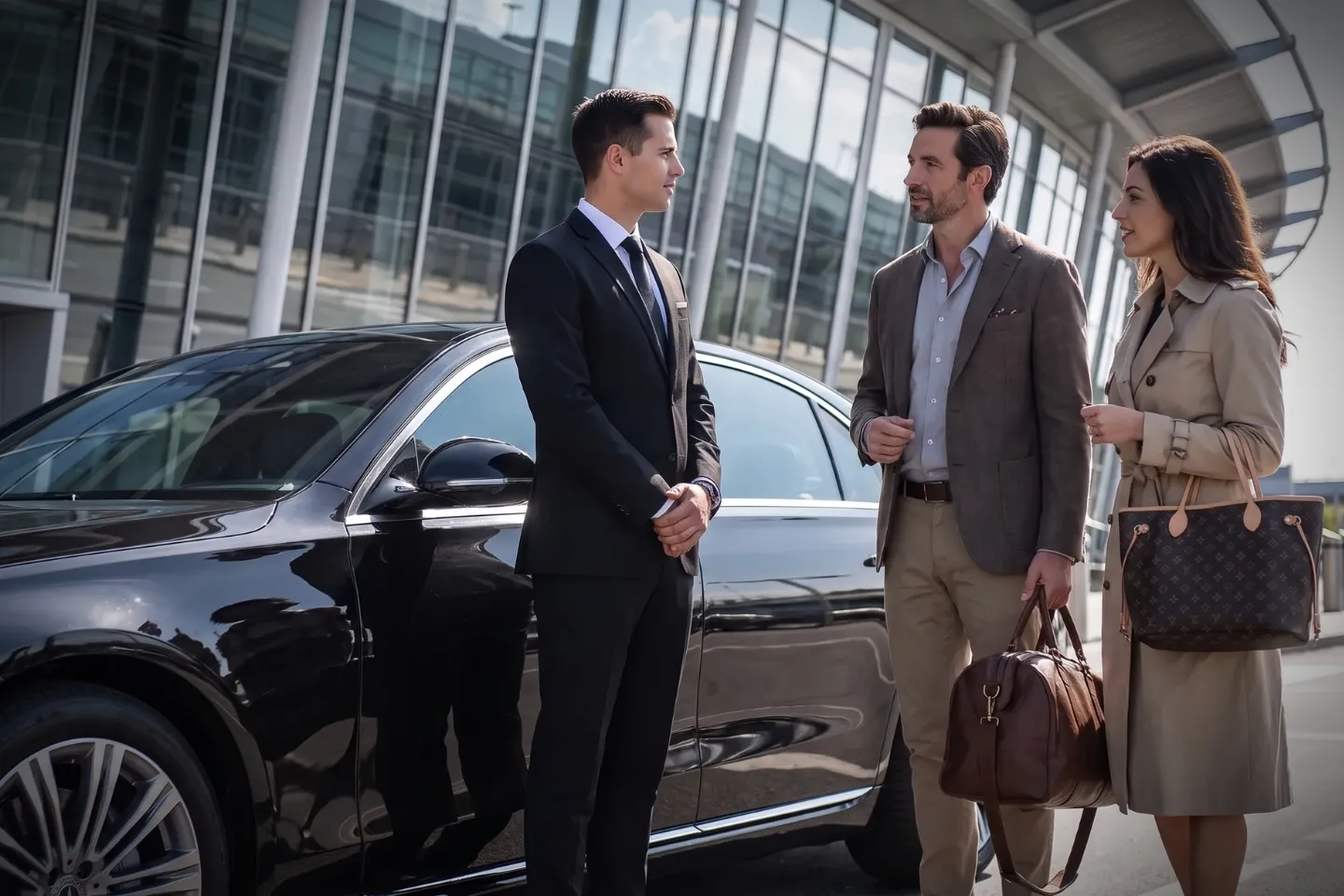 Chauffeur loading luggage into an SUV outside John F. Kennedy International Airport