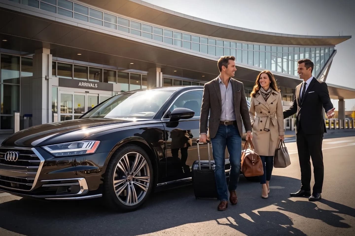 Traveler being welcomed into a chauffeur driven sedan at Buffalo Airport