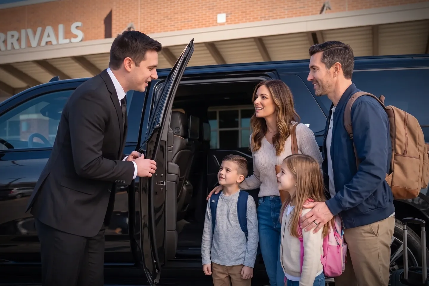 Professional chauffeur loading bags into the trunk at Albany Airport