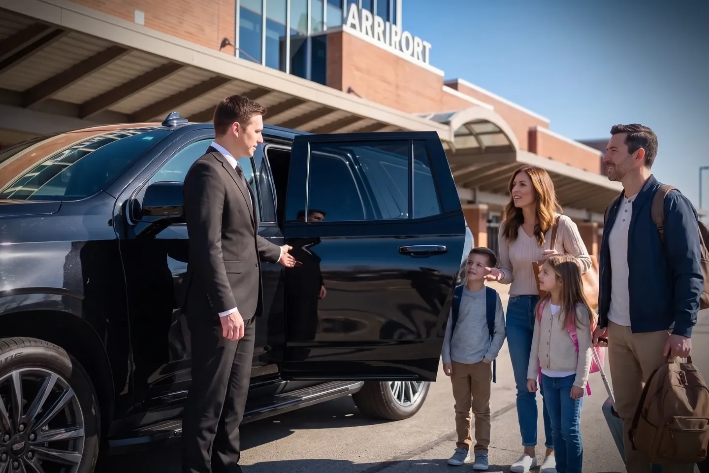 Chauffeur welcoming a business traveler with a sign at ALB Airport