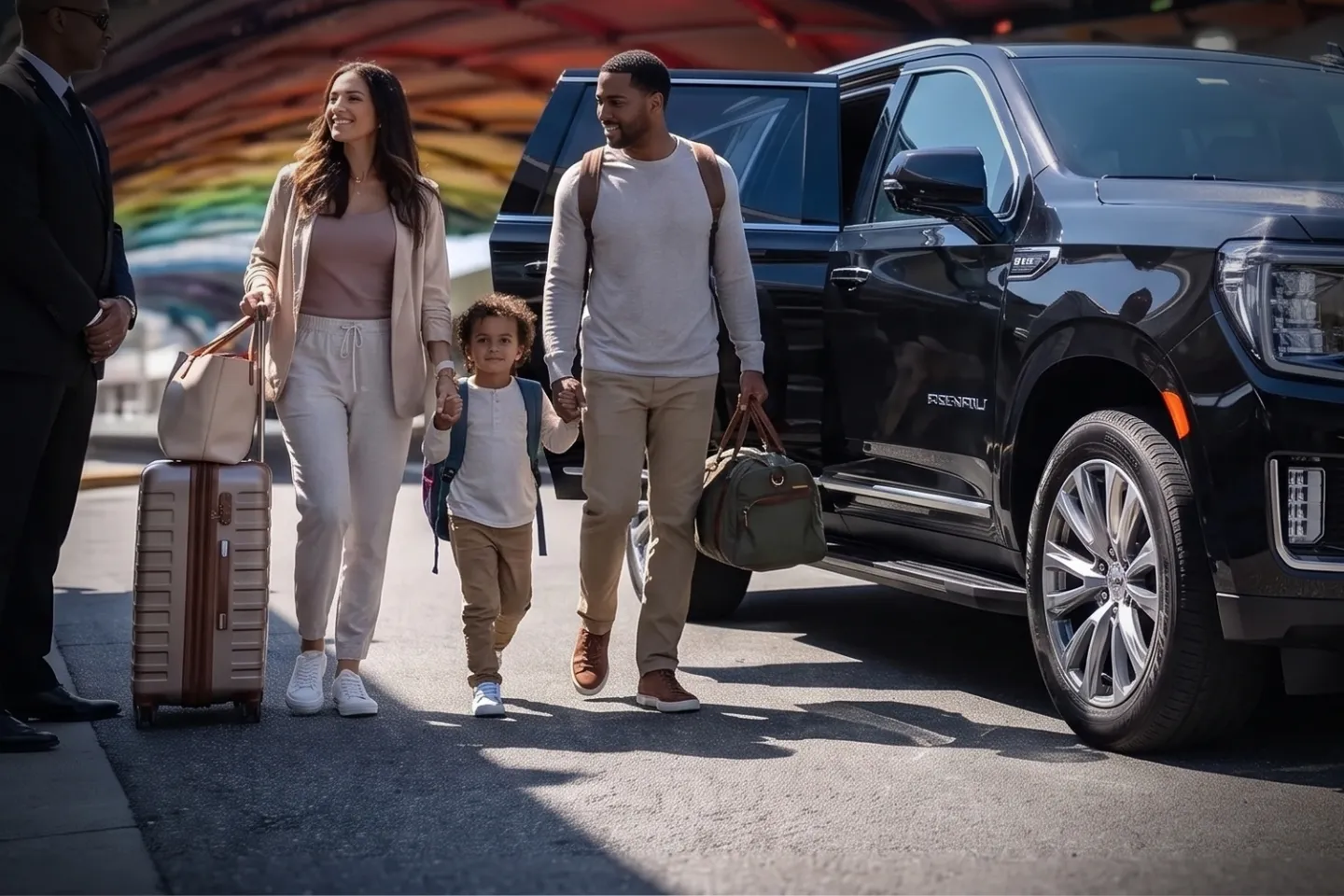 Chauffeur placing suitcases into an SUV at ROC Airport Rochester New York