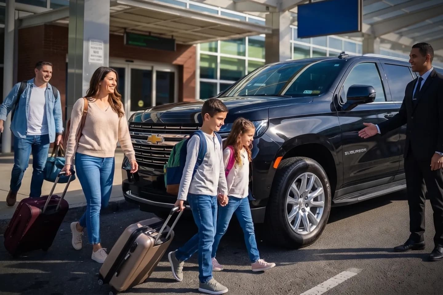 Uniformed chauffeur loading luggage at SYR Airport Syracuse New York
