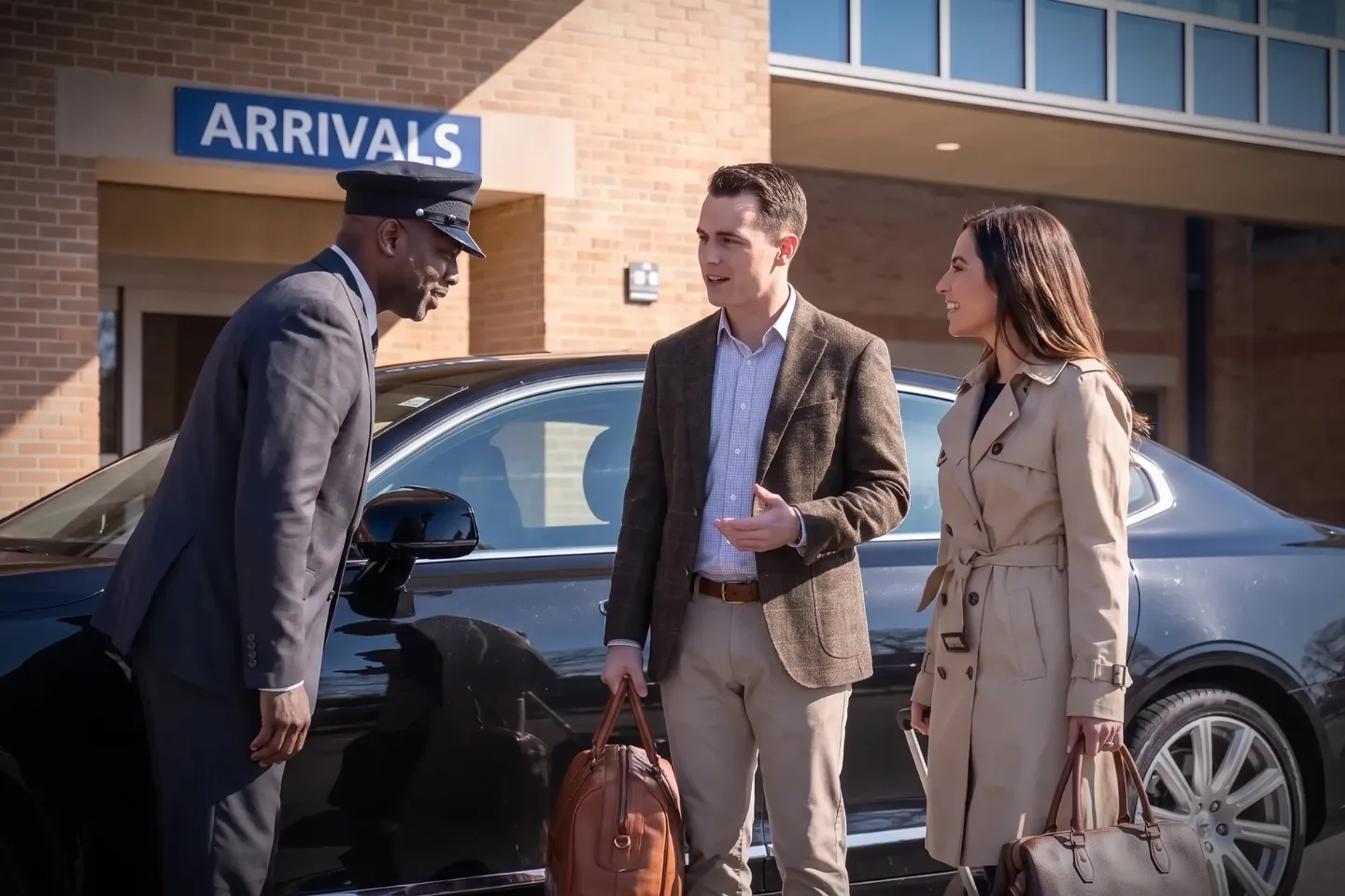 Luxury SUV waiting curbside at Westchester County Airport for a private transfer