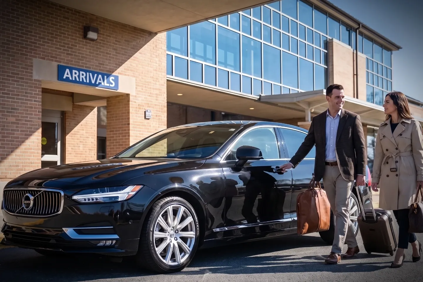 Business traveler boarding a chauffeured car at HPN Airport White Plains