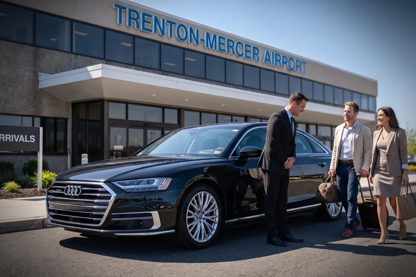 Luxury SUV parked in the private drop-off zone at Trenton–Mercer Airport