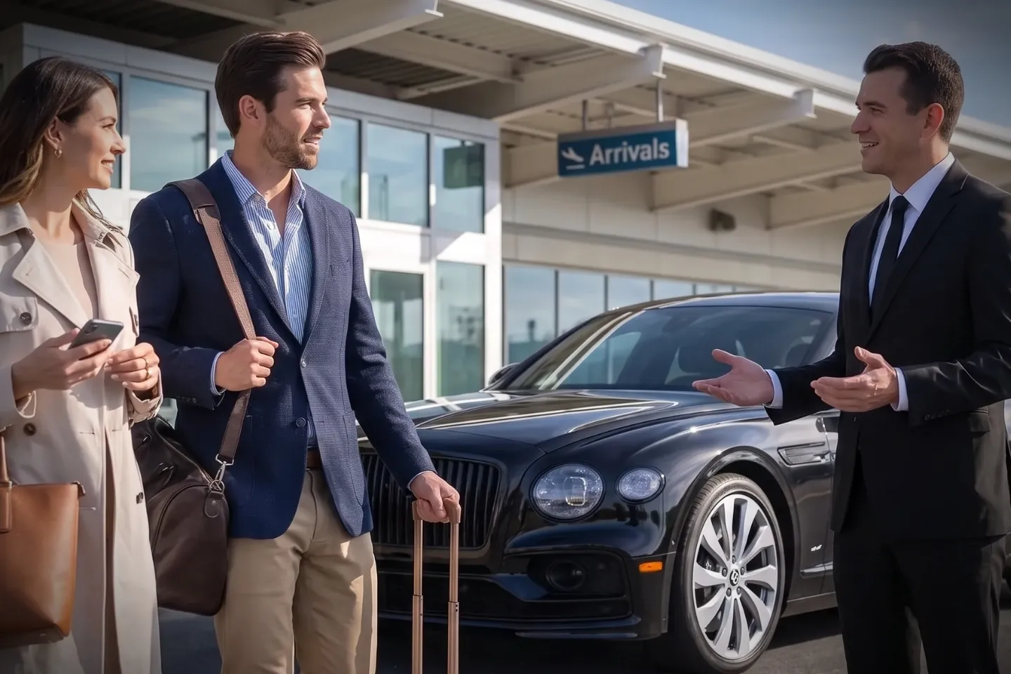Uniformed chauffeur placing luggage into the trunk at Long Island MacArthur Airport