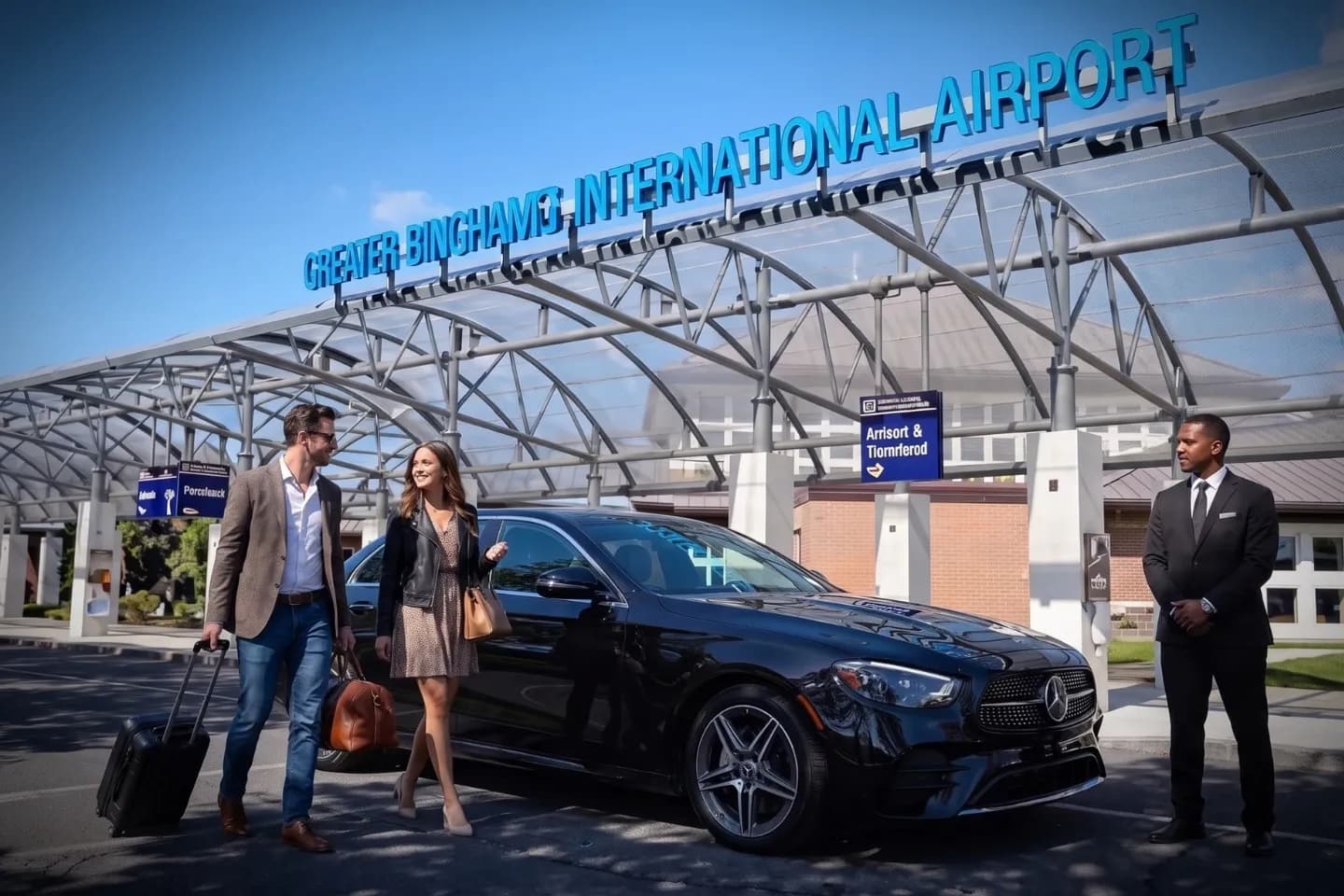 Chauffeur loading bags into an SUV at ITH Airport Ithaca New York