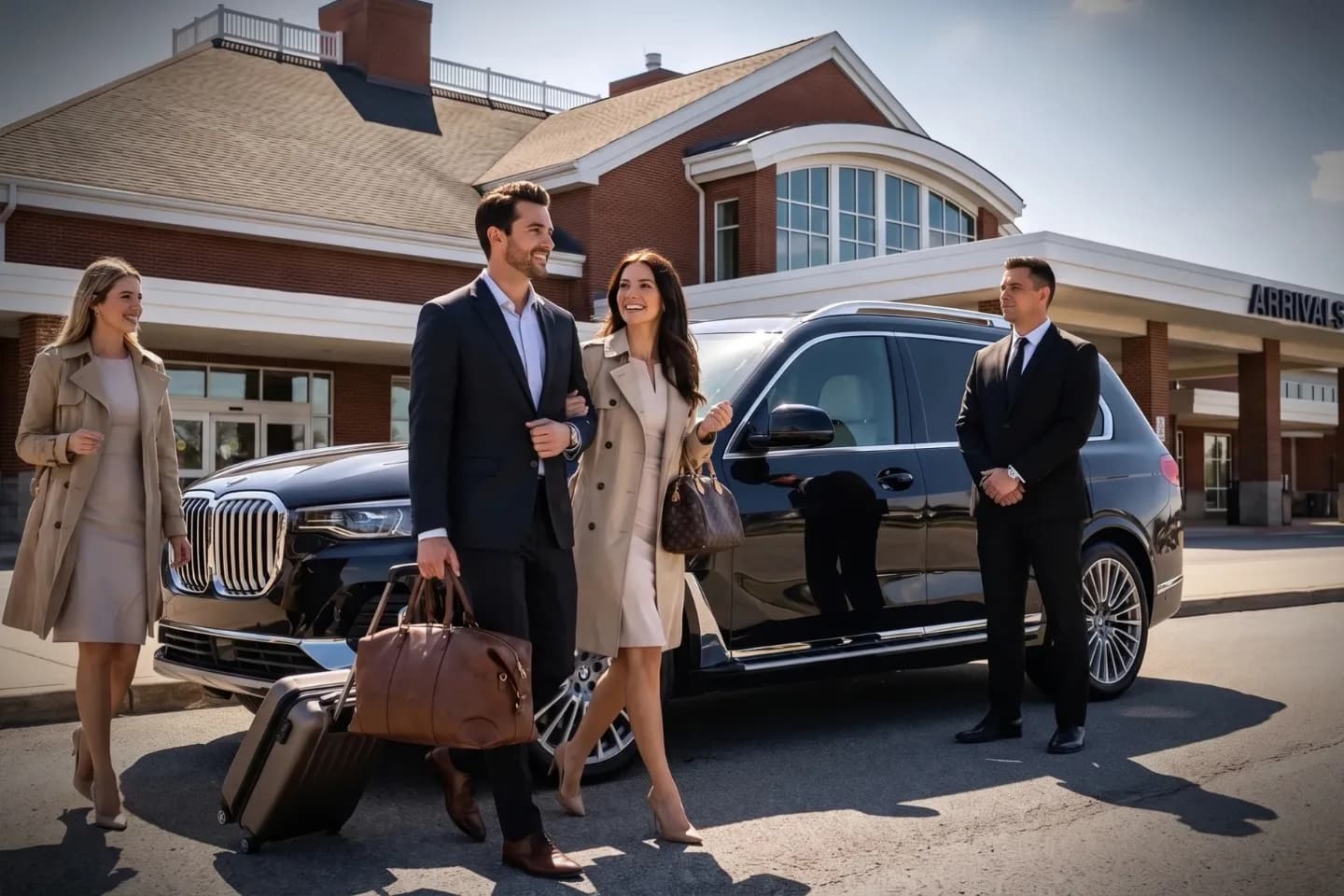 Chauffeur placing luggage into an SUV outside PBG Airport Plattsburgh