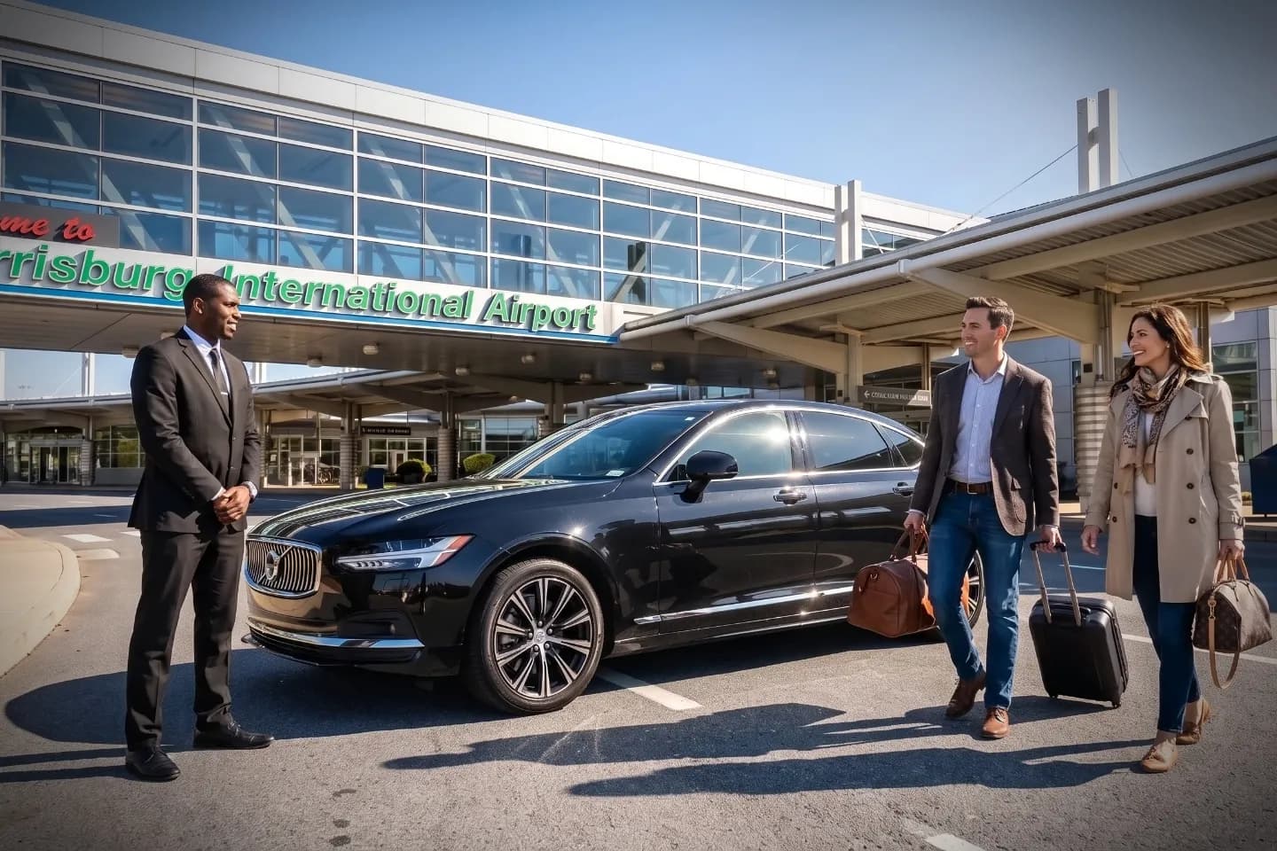 Luxury SUV offering chauffeur service outside Harrisburg International Airport (MDT)