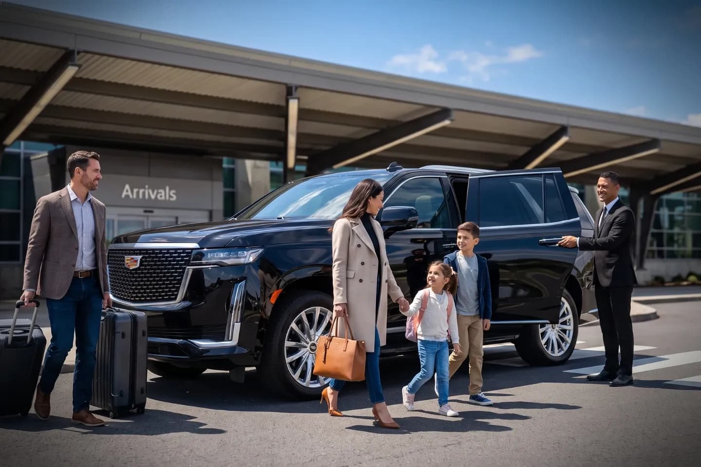 Traveler entering a chauffeured car outside AVP Airport arrivals area