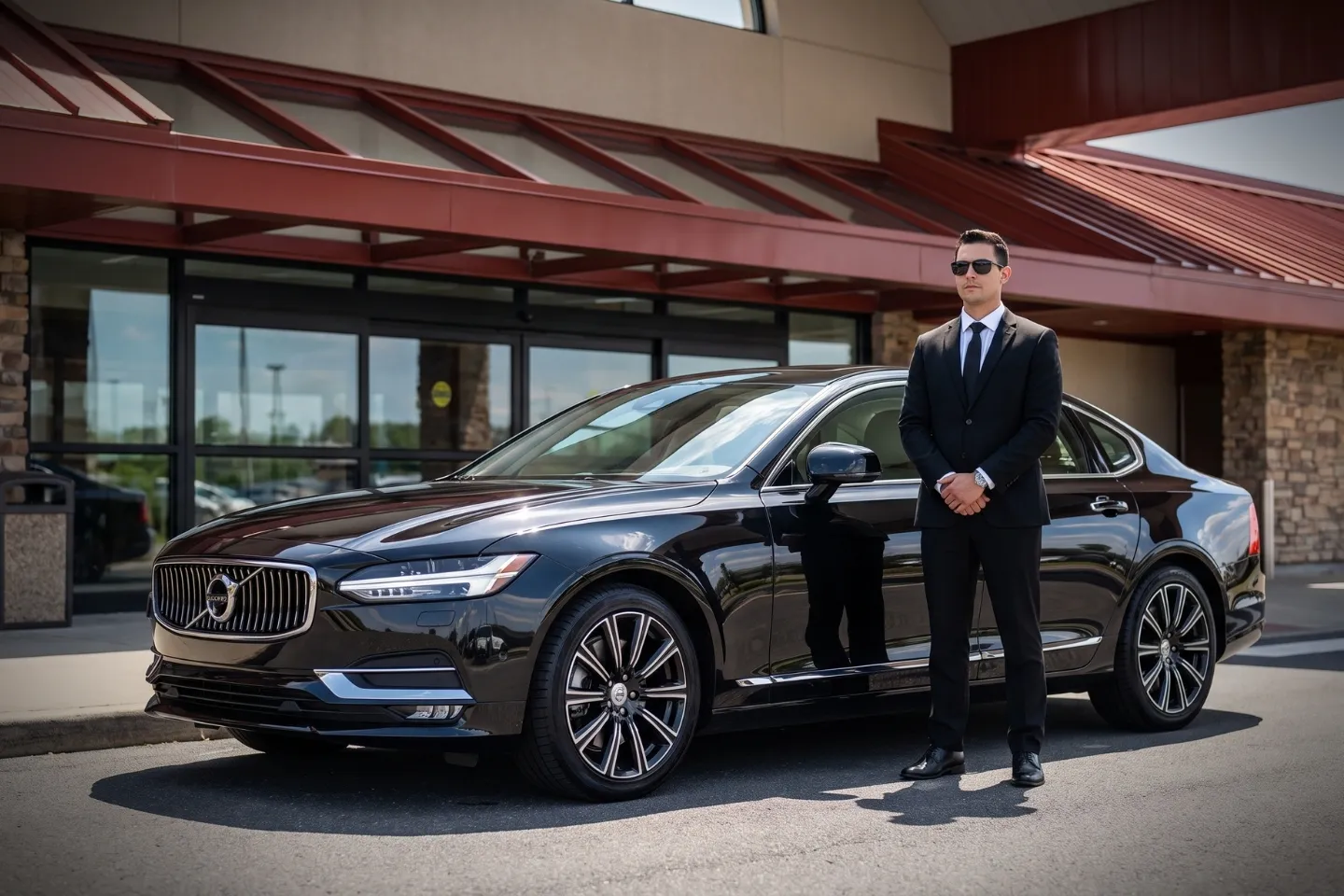 Uniformed chauffeur greeting an arriving guest at University Park Airport (SCE)