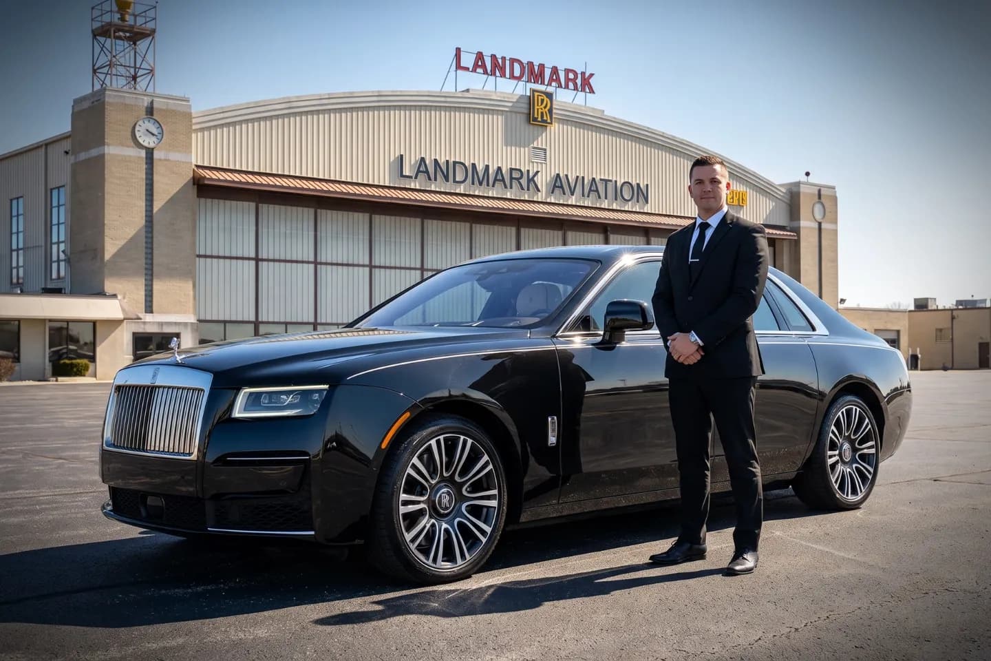 Professional chauffeur opening a car door for a traveler at Capital City Airport