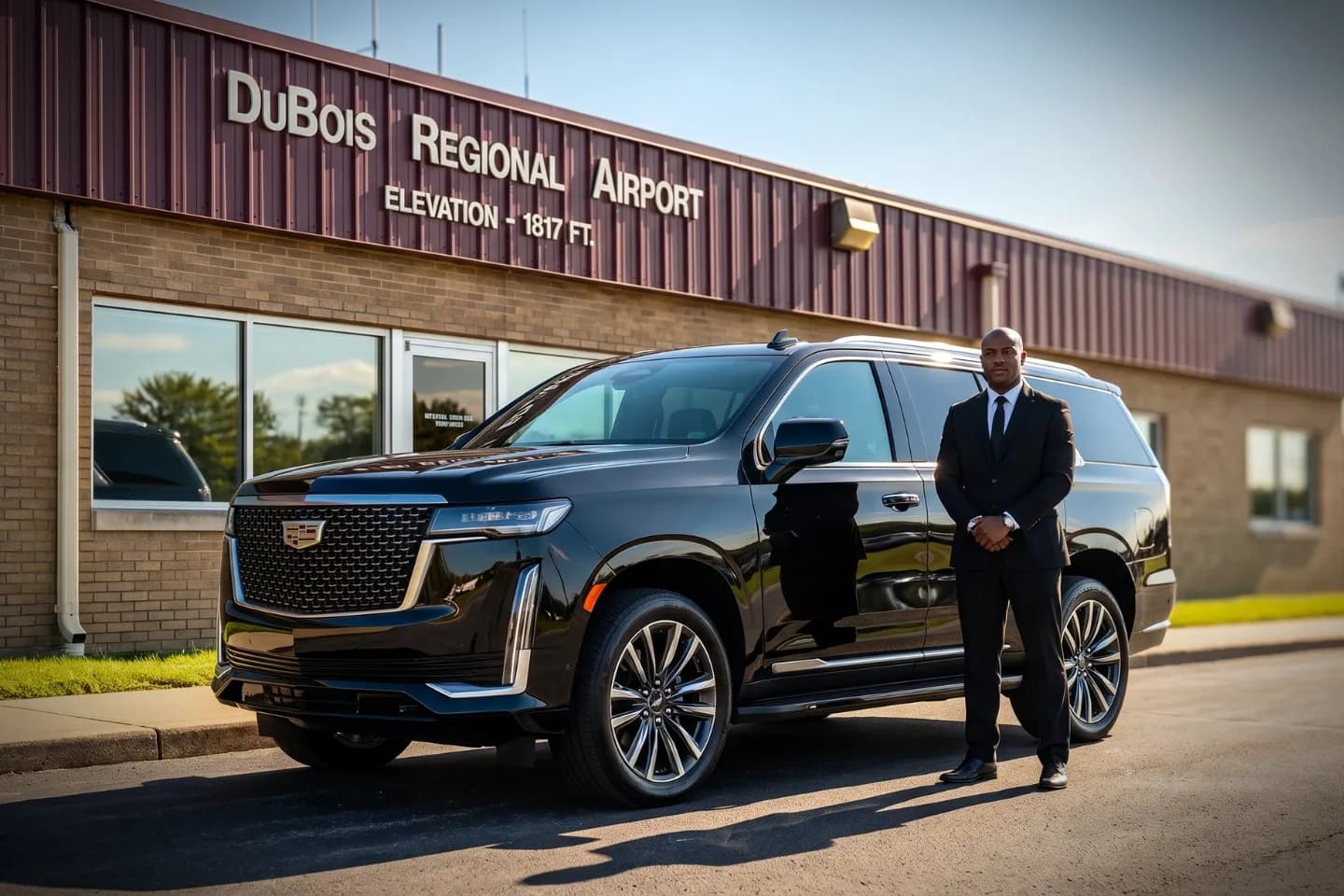 Uniformed chauffeur greeting arriving guests at DuBois Regional Airport (DUJ)