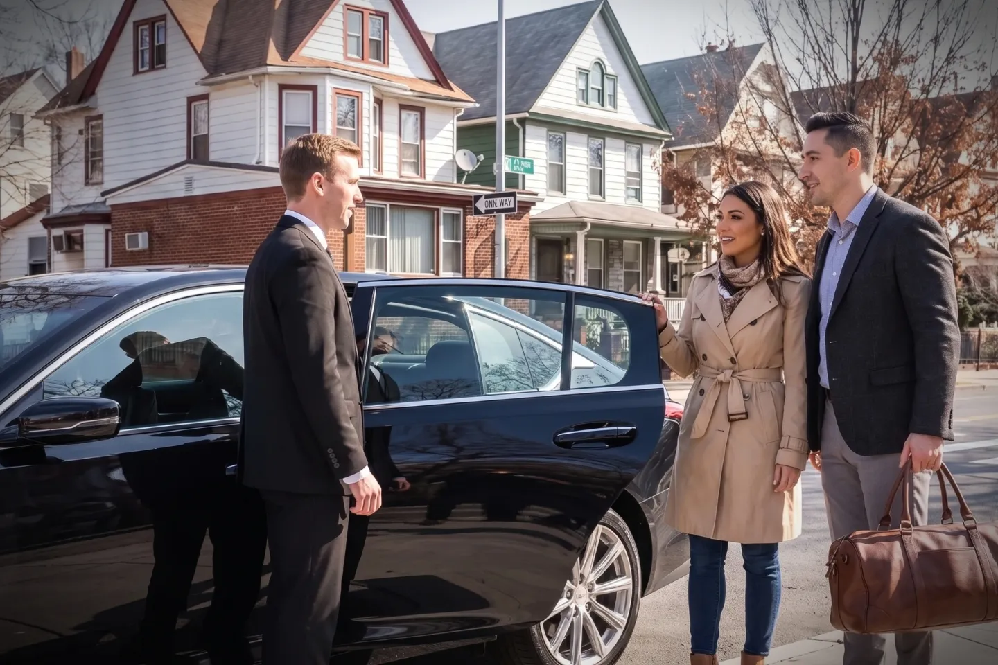 Sleek town car waiting at a curb in Albemarle, Brooklyn, New York