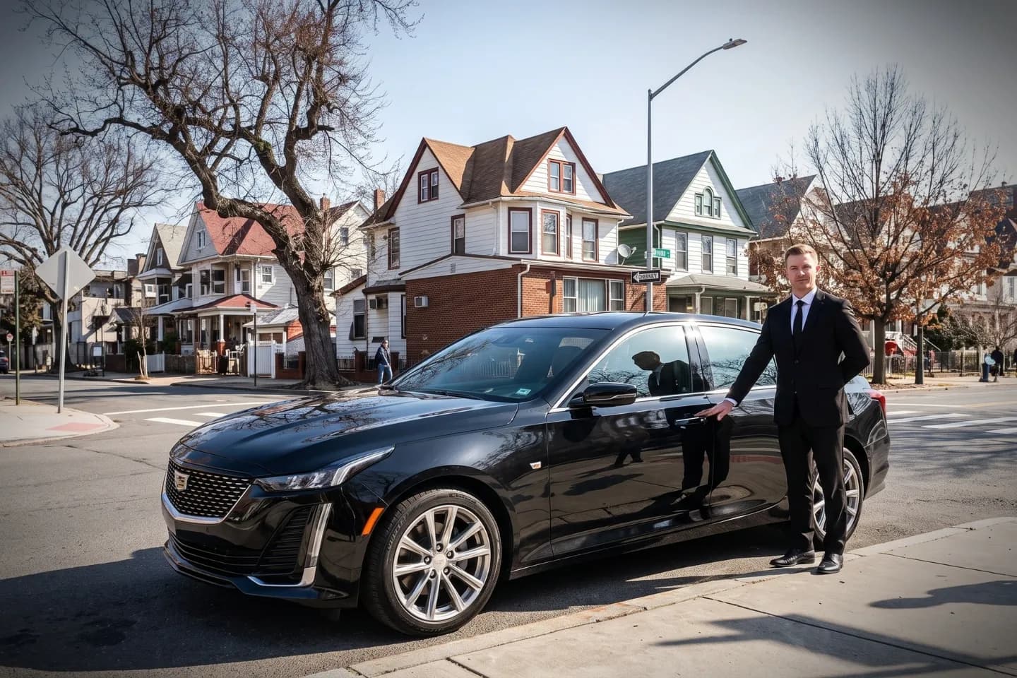 Black luxury sedan providing dependable car service in Albemarle, Brooklyn, NY