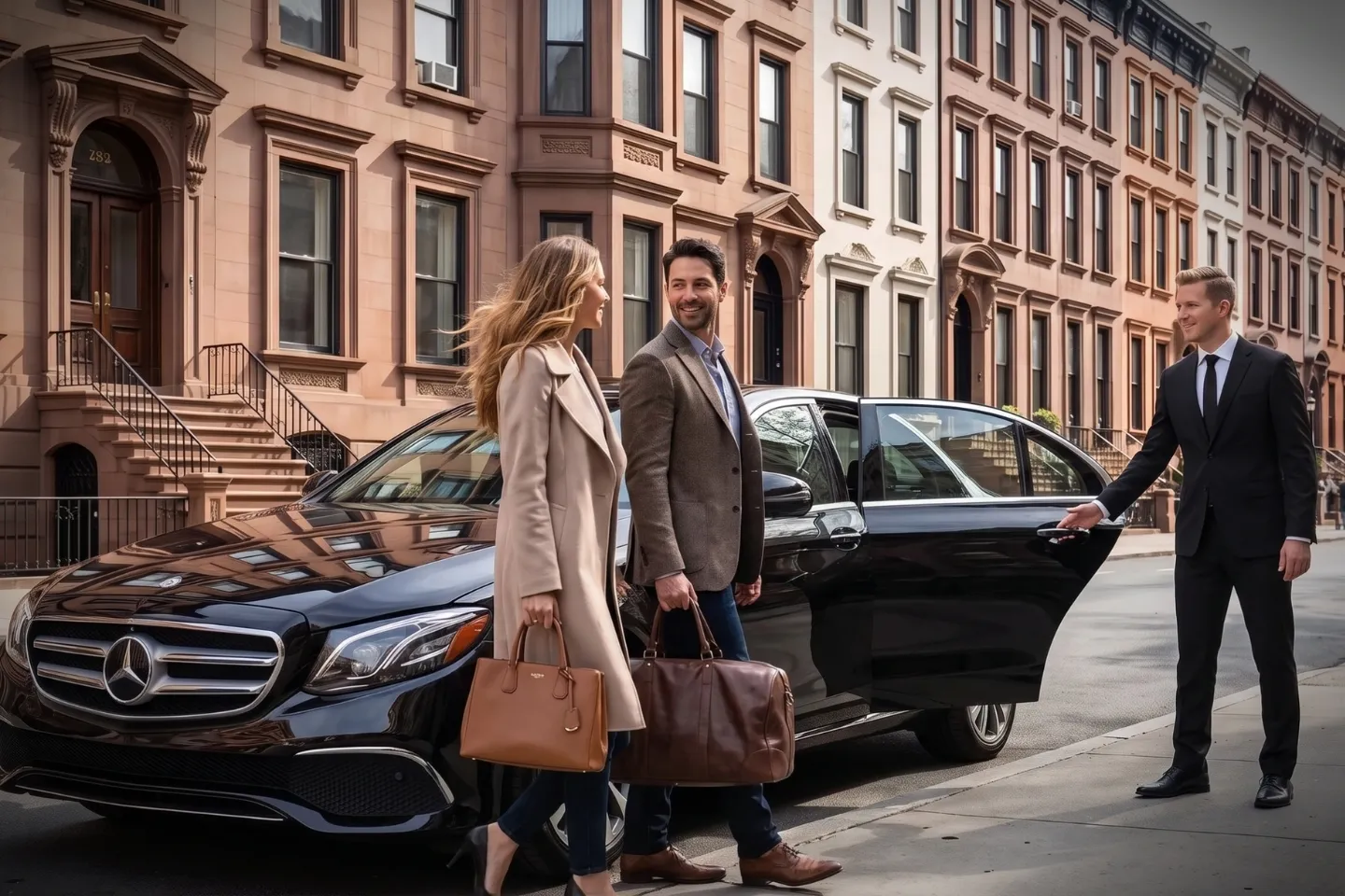 Comfortable leather back seat of a chauffeured car serving Bensonhurst, Brooklyn