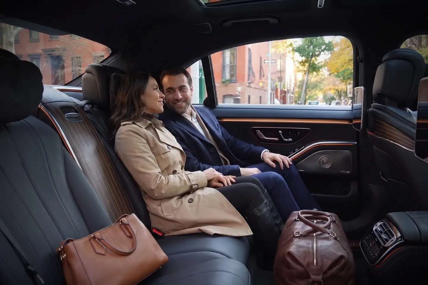 Shiny black sedan ready for hire in Boerum Hill, Brooklyn, New York