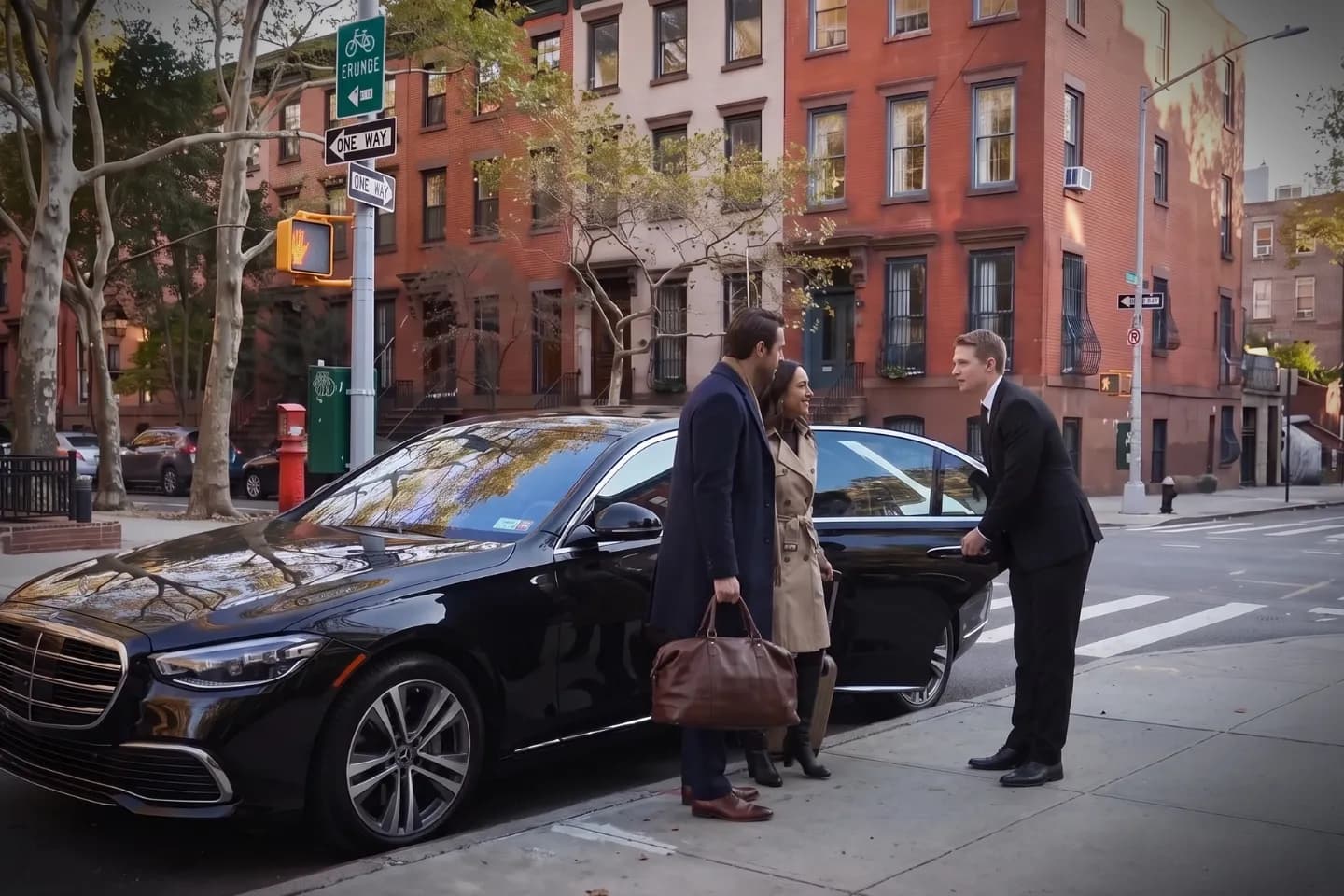 Airport-bound sedan loaded with suitcases in Boerum Hill, Brooklyn, NY
