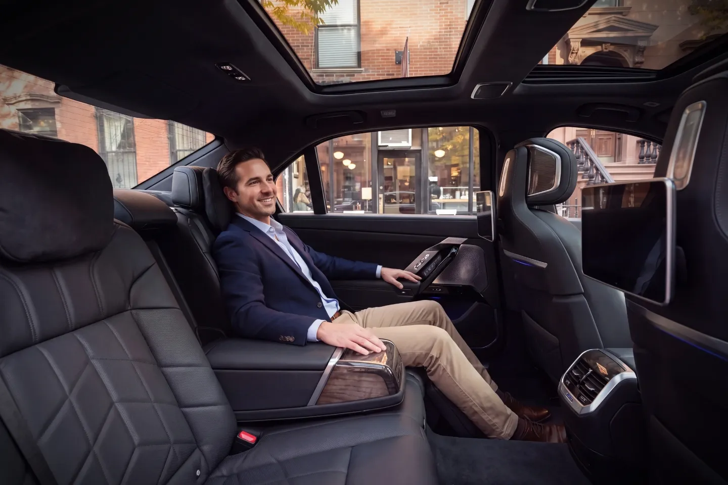 Shiny black sedan ready for hire in Clinton Hill, Brooklyn, New York