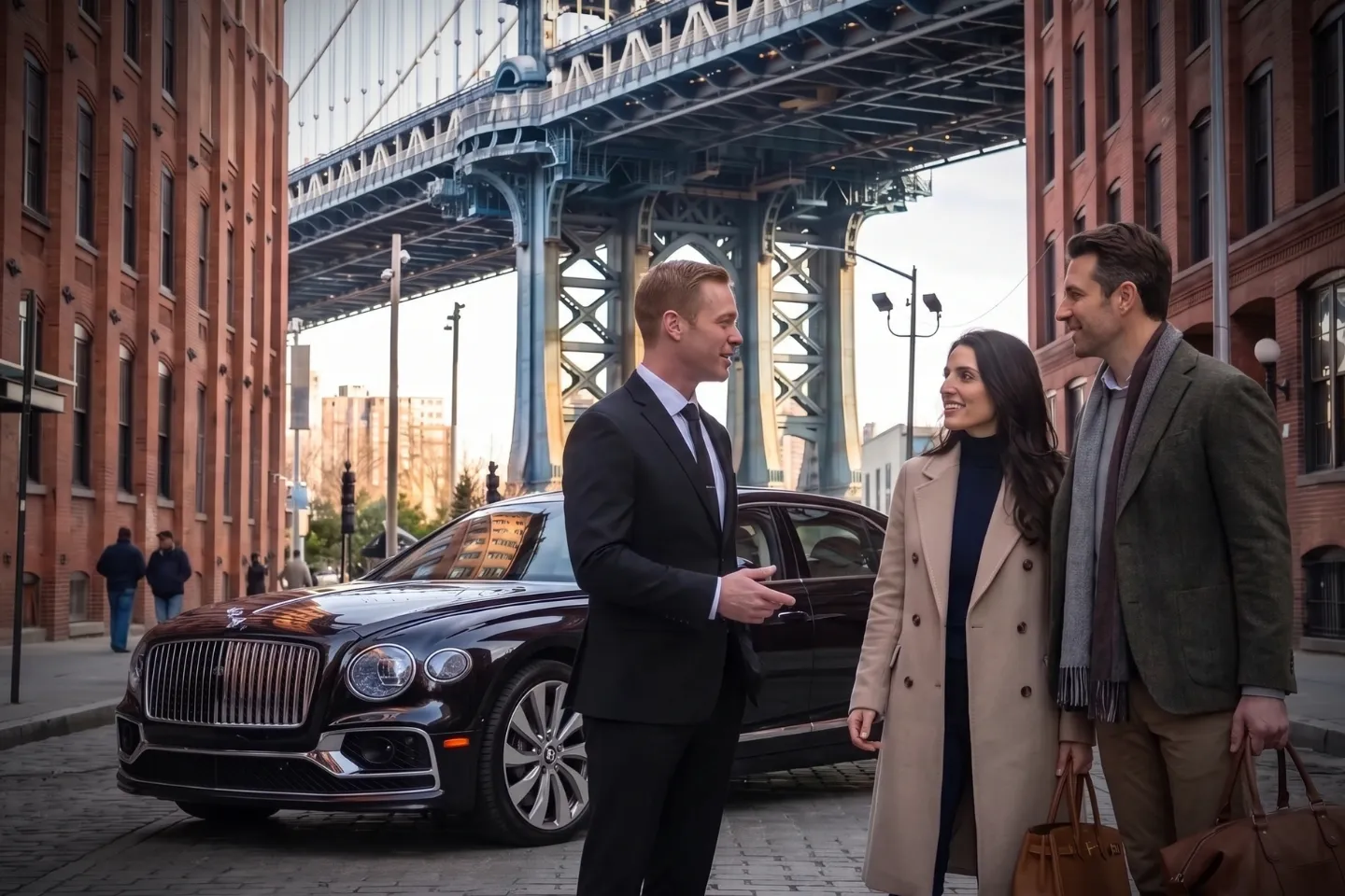 Side profile of a chauffeured sedan serving Downtown Brooklyn, Brooklyn, New York