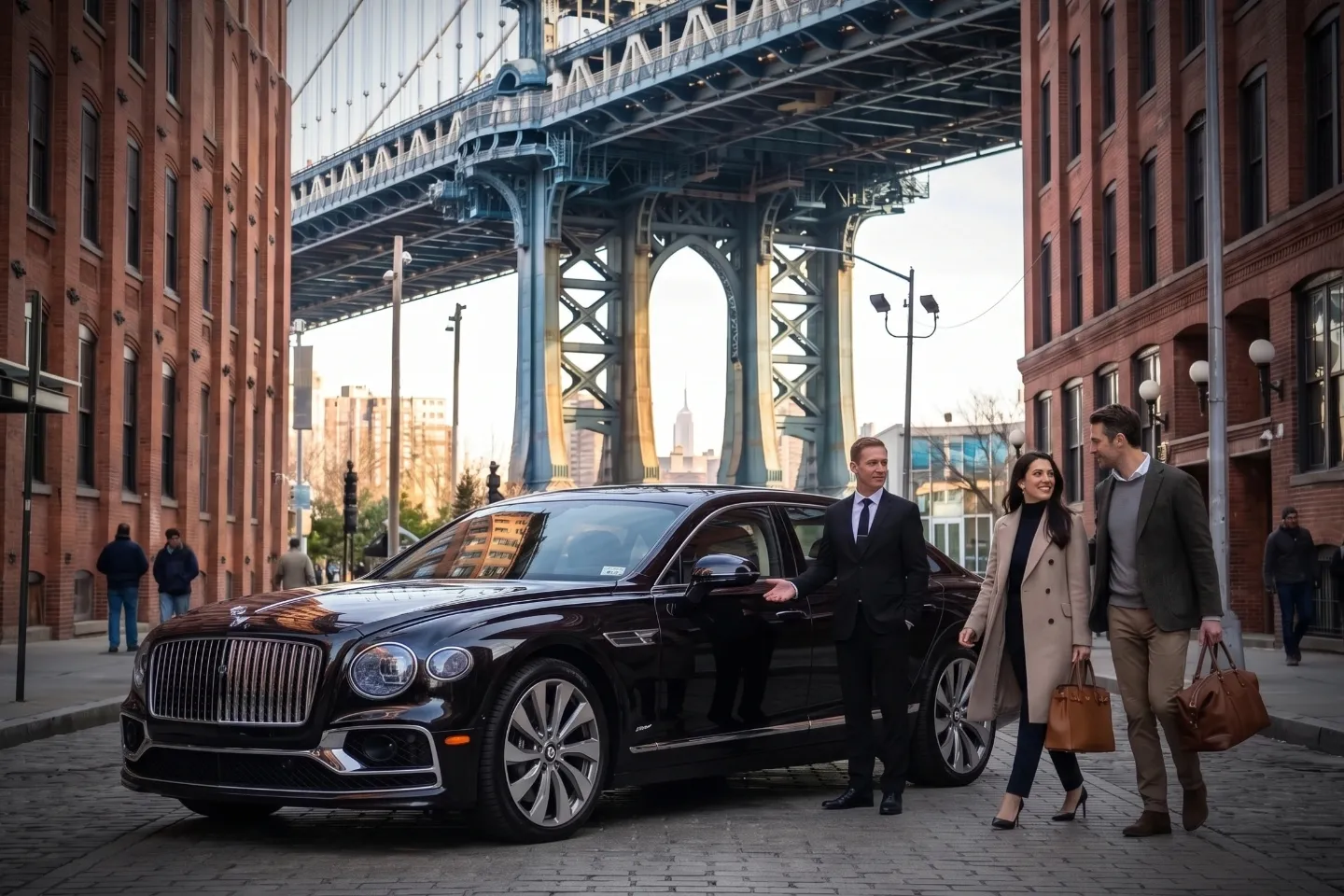 Shiny black sedan ready for hire in Downtown Brooklyn, Brooklyn, New York