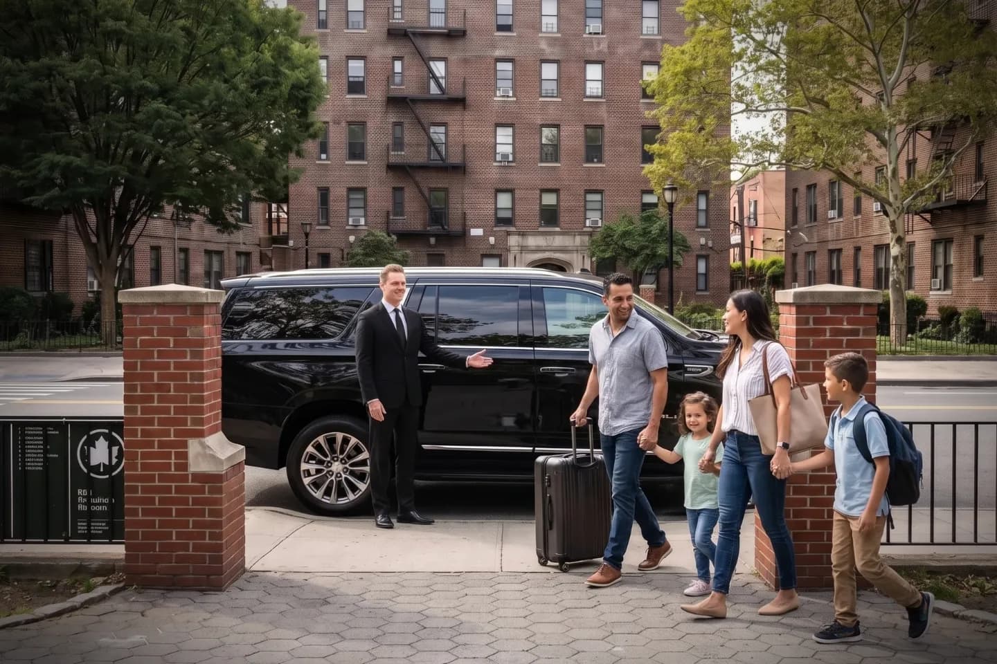 Modern chauffeured SUV at a pickup point in Dyker Beach Park, Brooklyn, NY