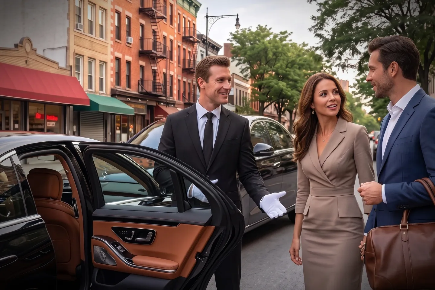 Comfortable leather interior of a private car serving Belmont, Bronx riders