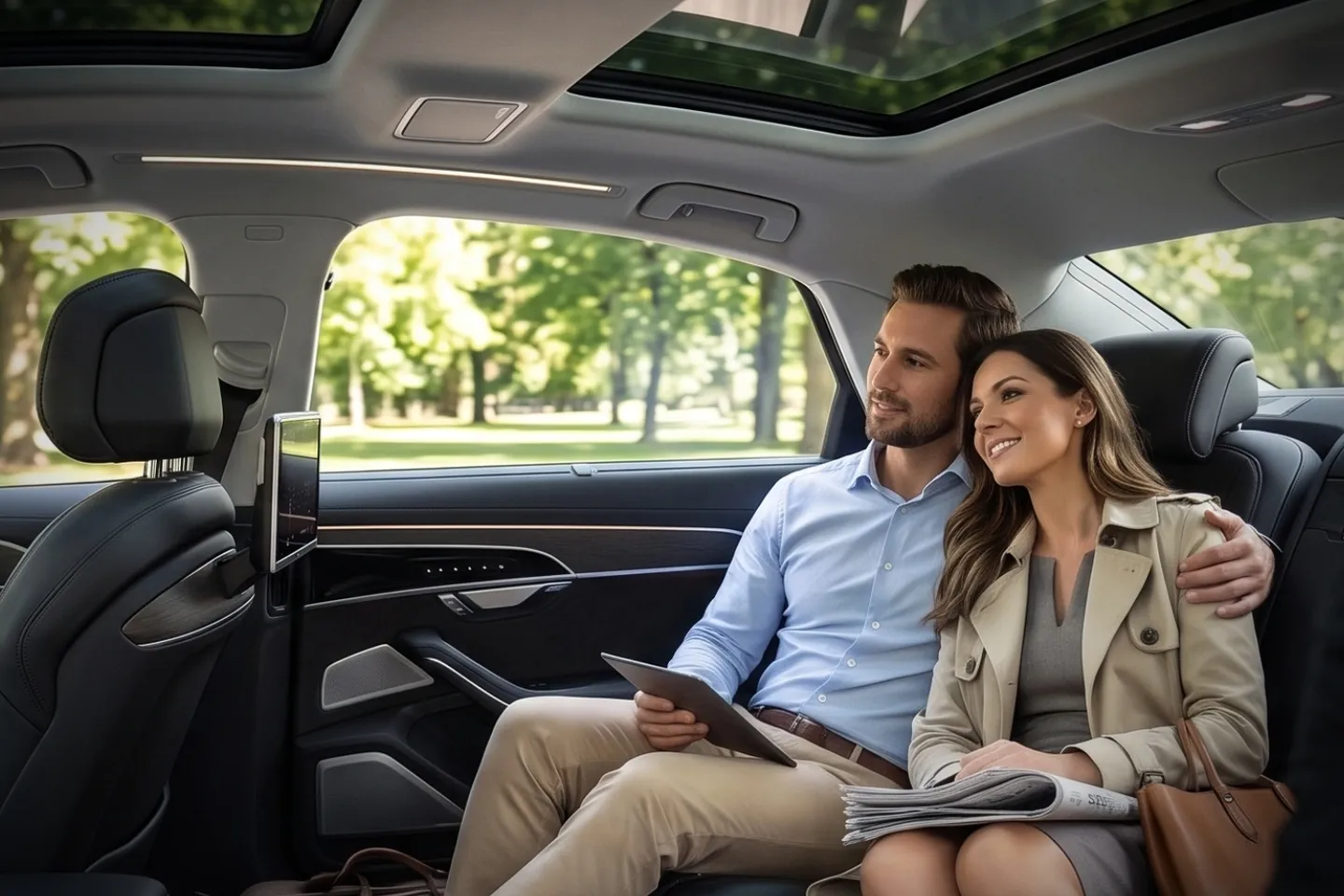 Corporate client boarding a black sedan for a Bronx Park, Bronx meeting