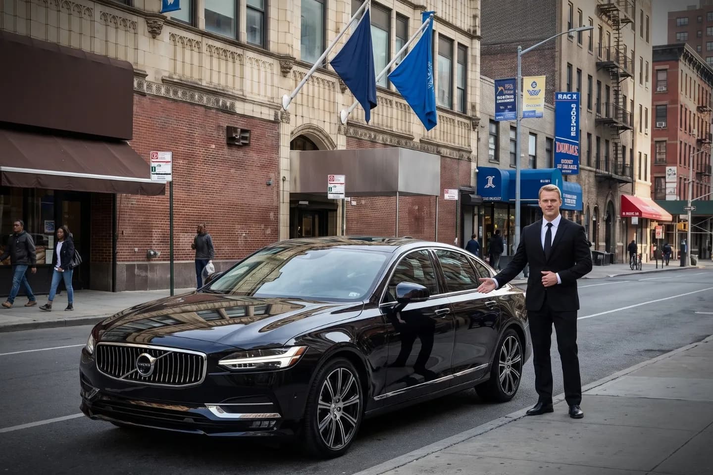 Elegant black car service vehicle photographed on a Fordham Heights, Bronx avenue