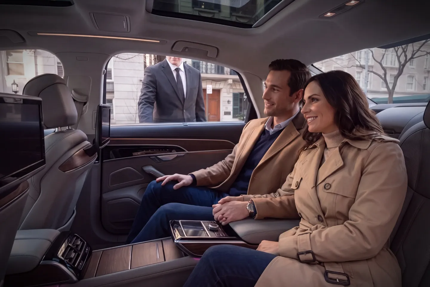Professional chauffeur greeting a business traveler in Carnegie Hill, NY