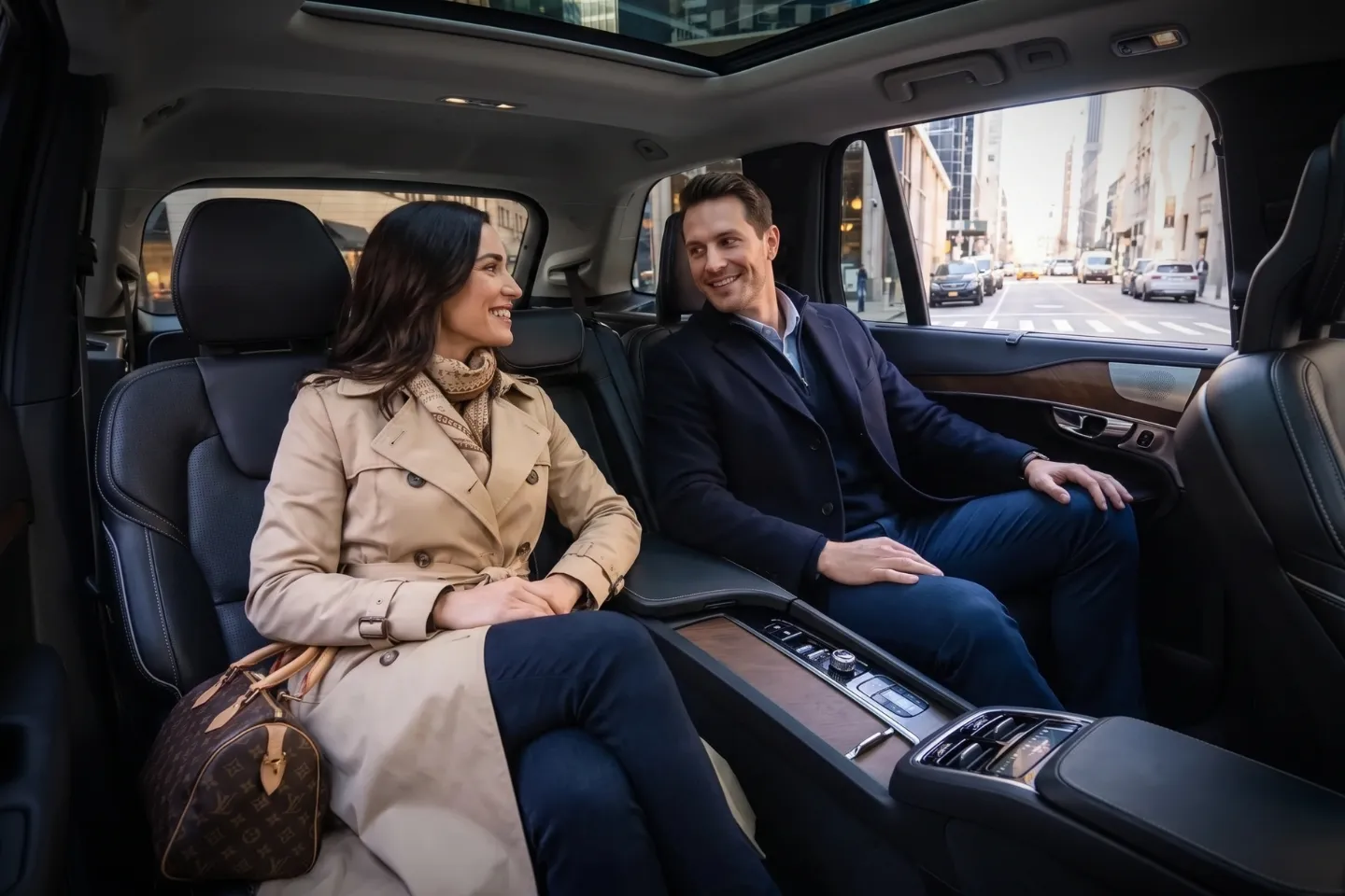 Professional chauffeur greeting a business traveler in The Financial District, NY