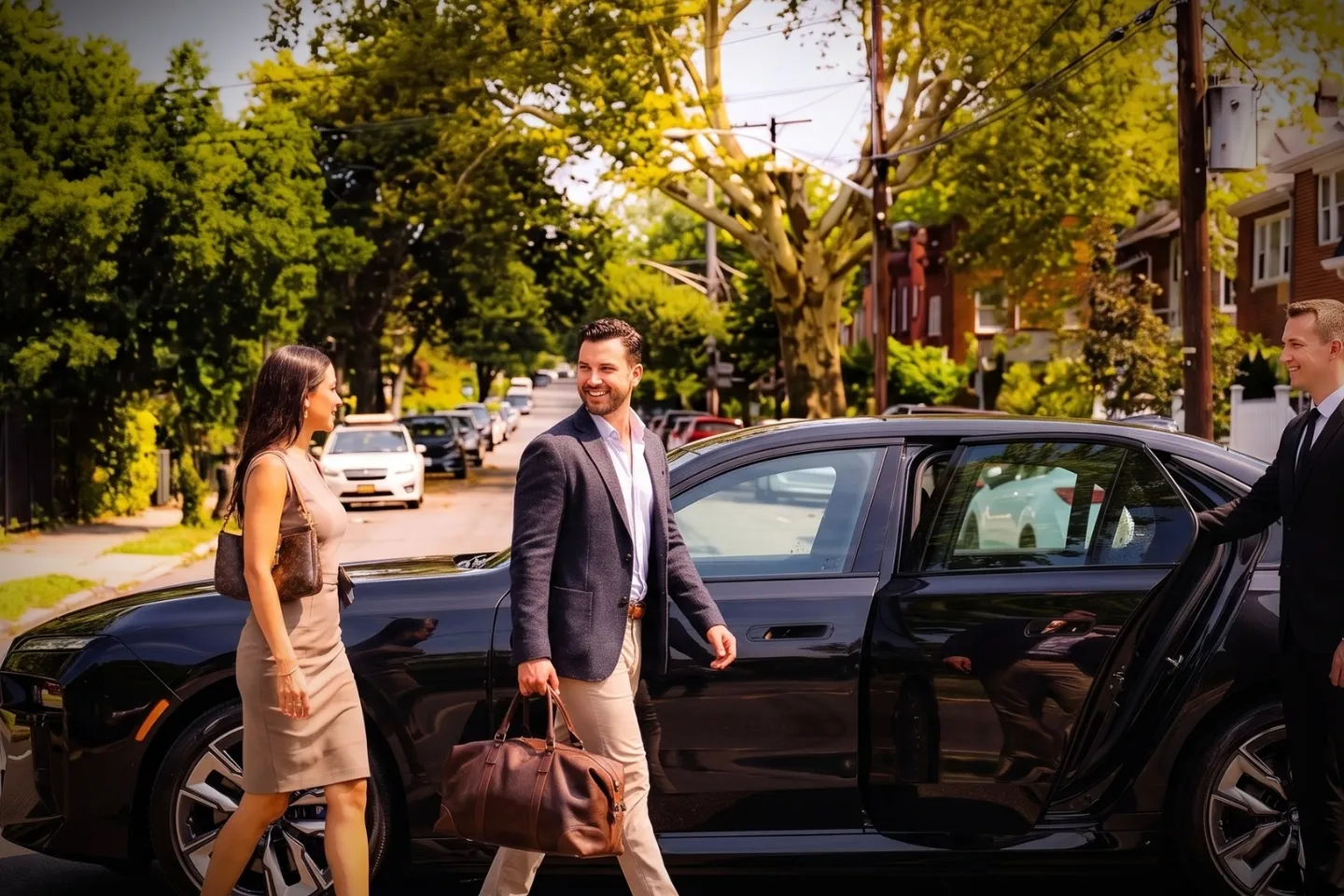 Elegant black car service vehicle photographed on a Mosholu, Bronx avenue