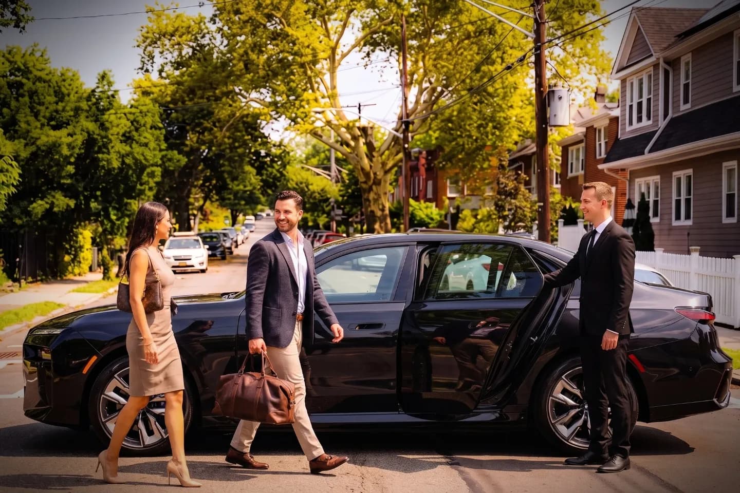 Airport-bound black car picking up a client in Mosholu, Bronx NY