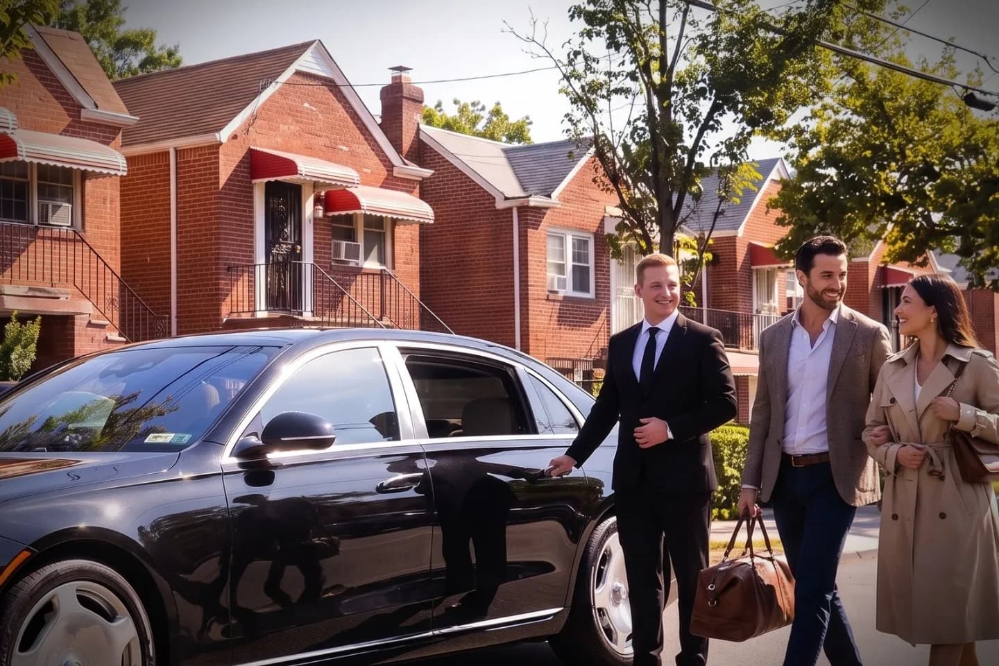Driver in a suit assisting an elderly passenger in Norwood, Bronx