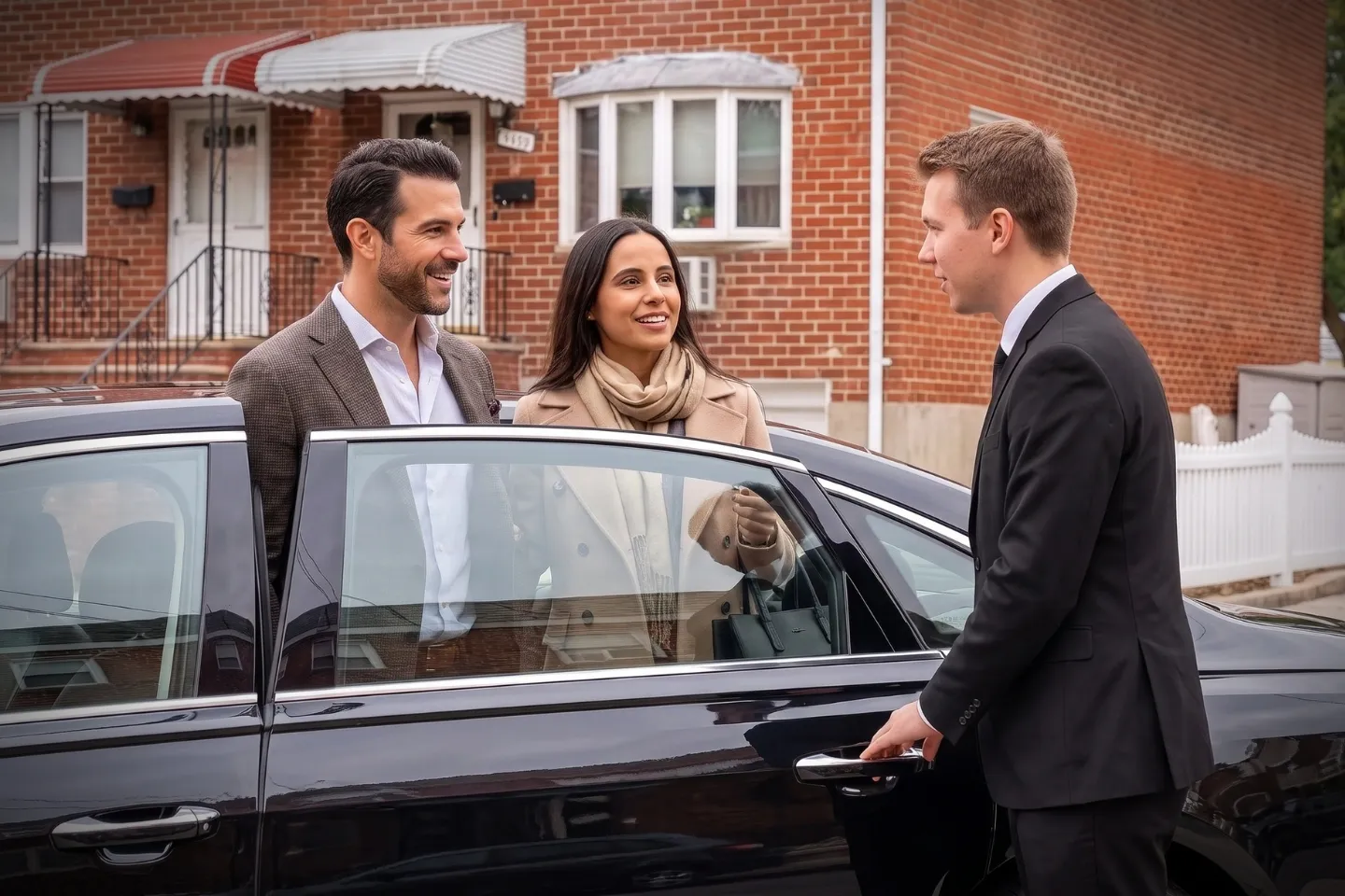 Business traveler boarding an executive sedan in Throggs Neck, Bronx NY