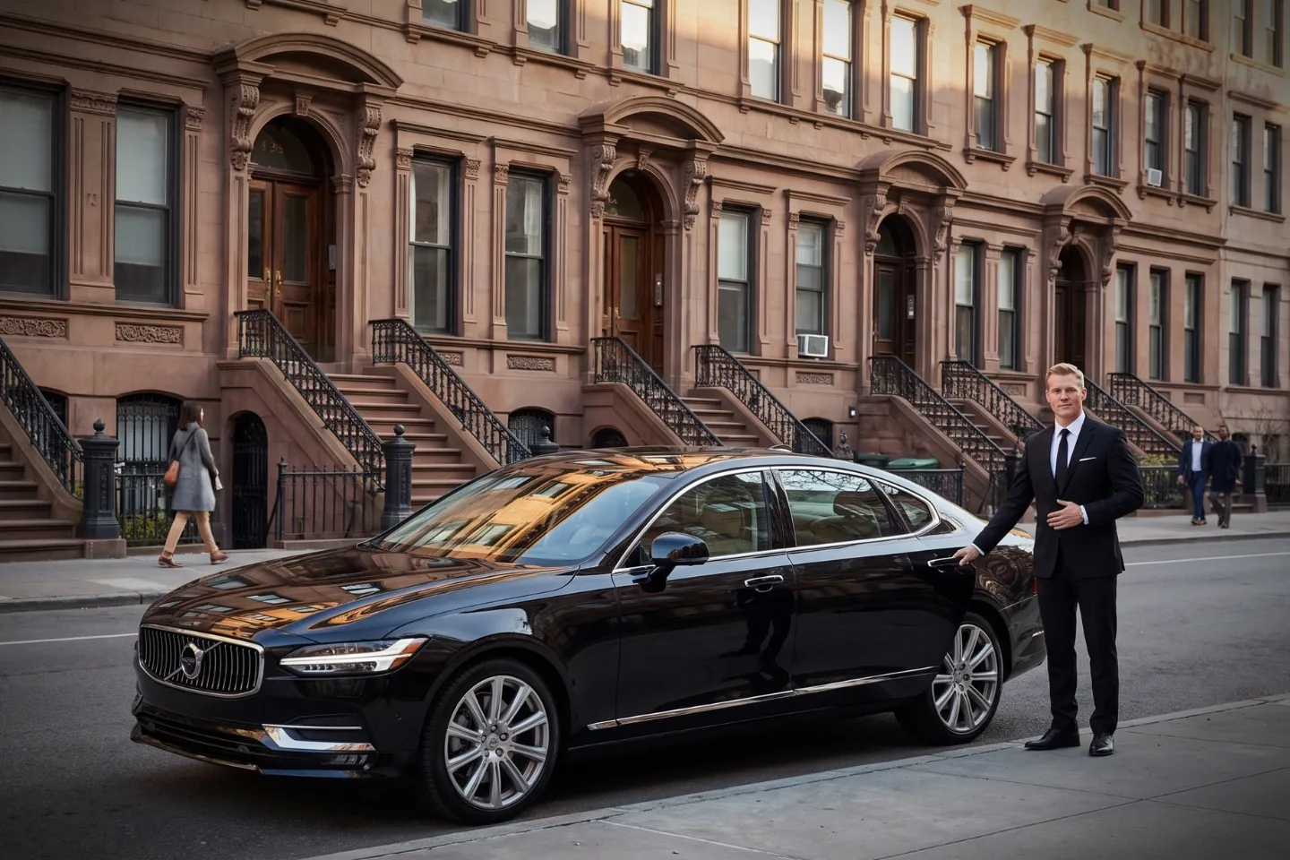Black luxury sedan parked near the George Washington Bridge in Washington Heights