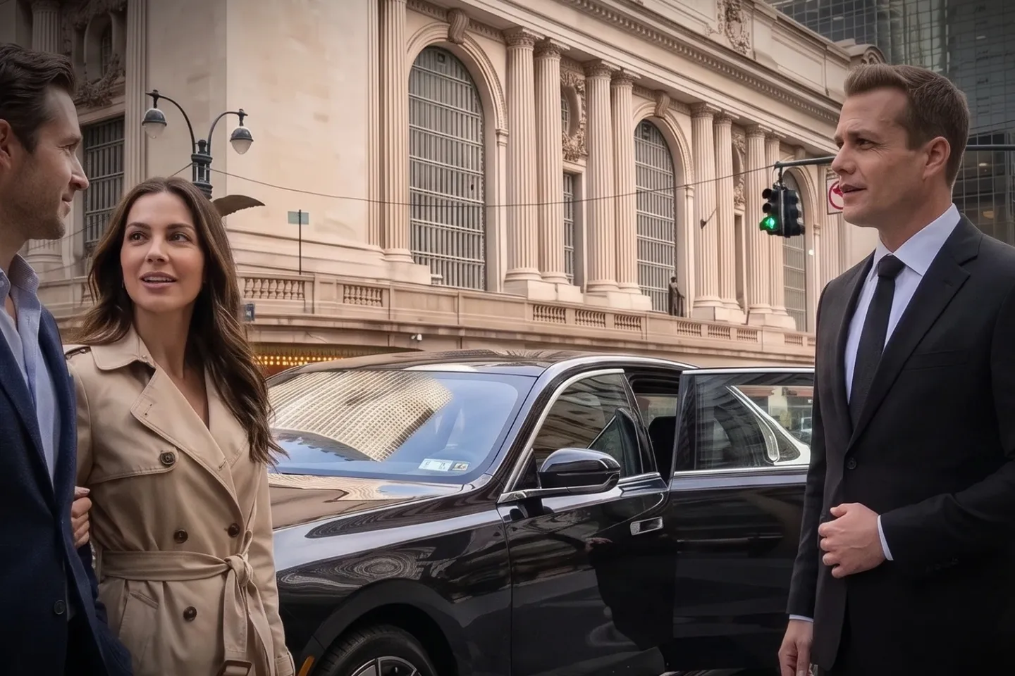 Luxury SUV picking up passengers on a quiet Midtown East Manhattan street