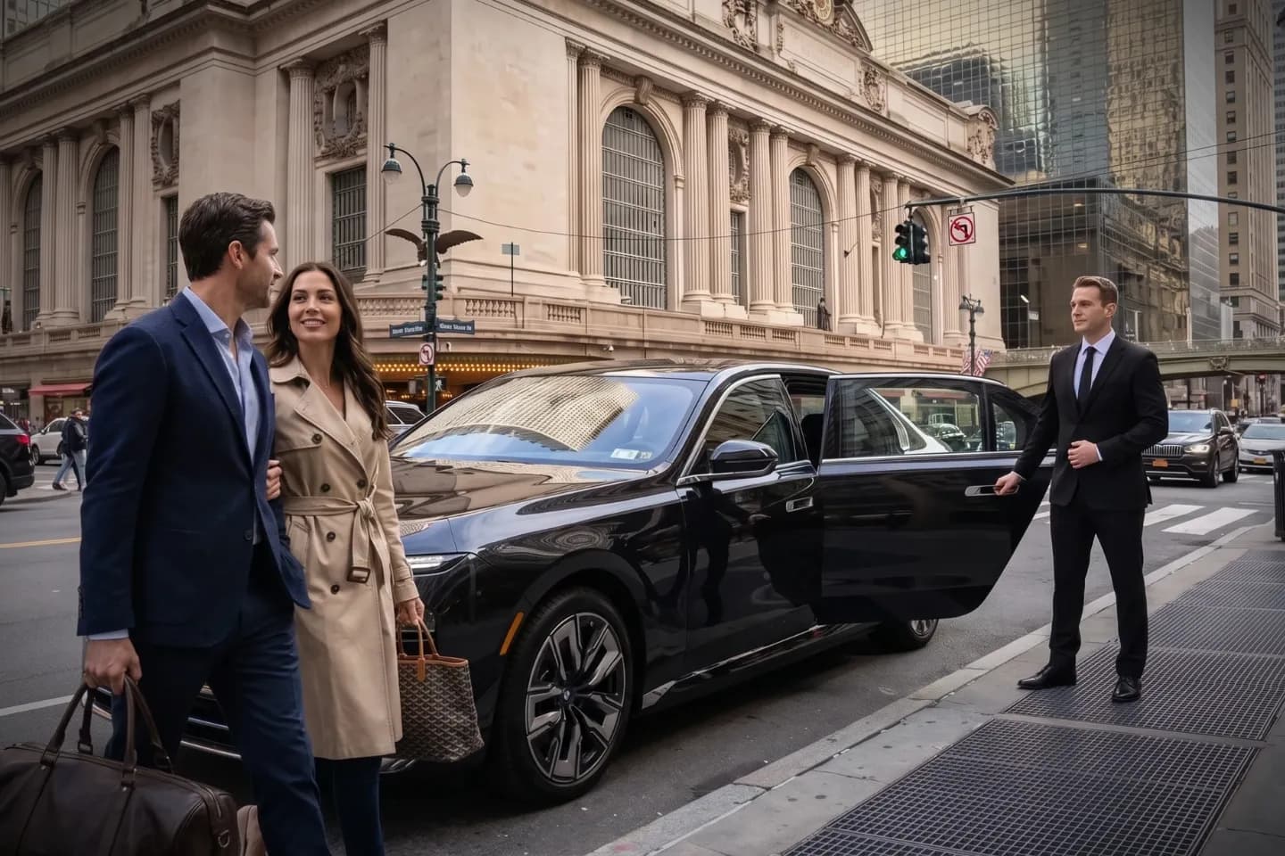 Executive sedan idling near residential high-rises in Midtown East NYC