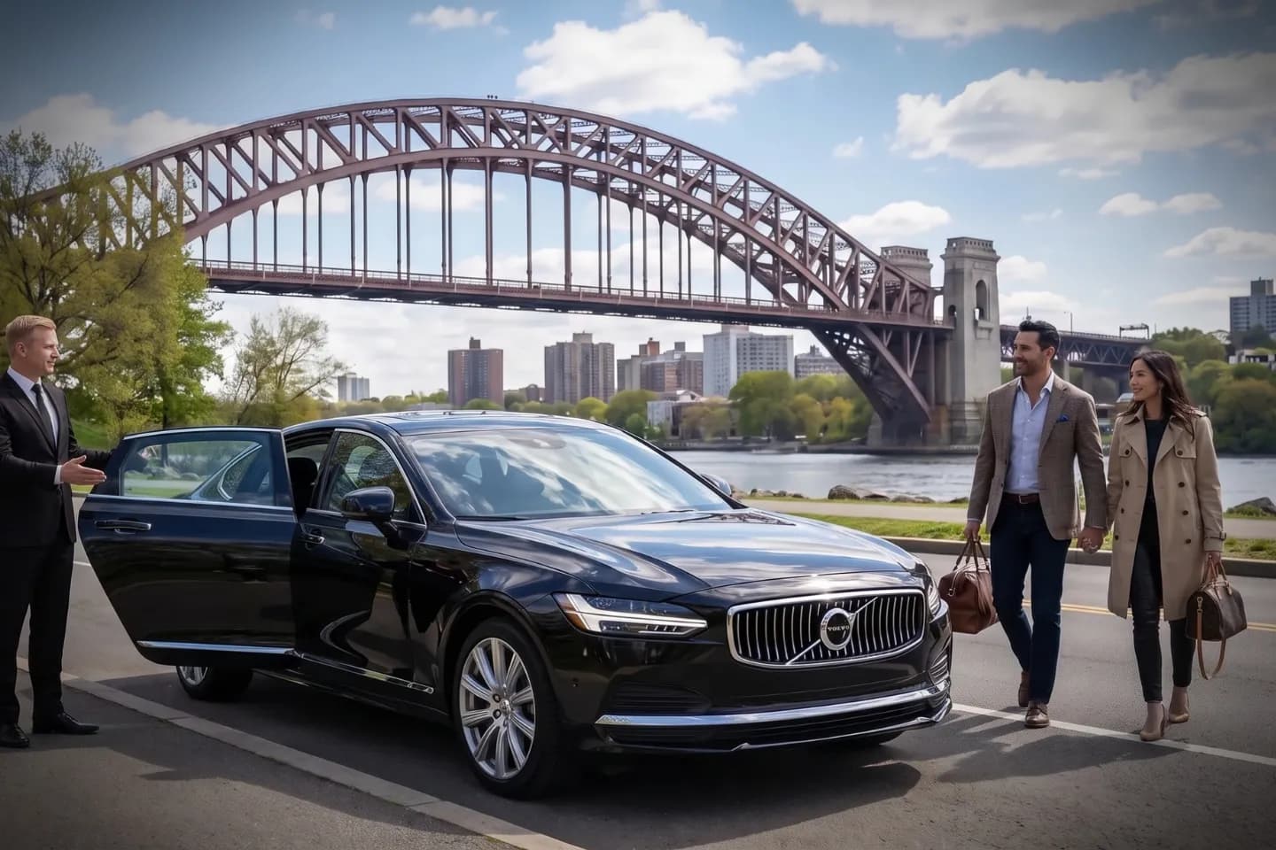 Executive sedan parked near sports fields on Randall's Island Manhattan