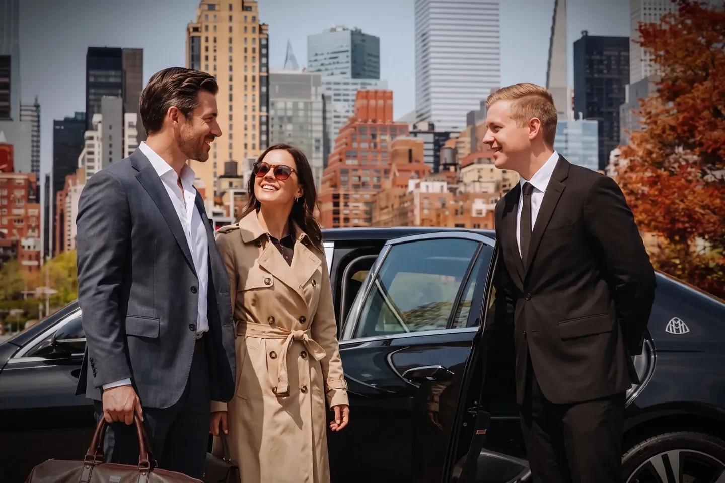 Luxury town car driving along the East River on Roosevelt Island