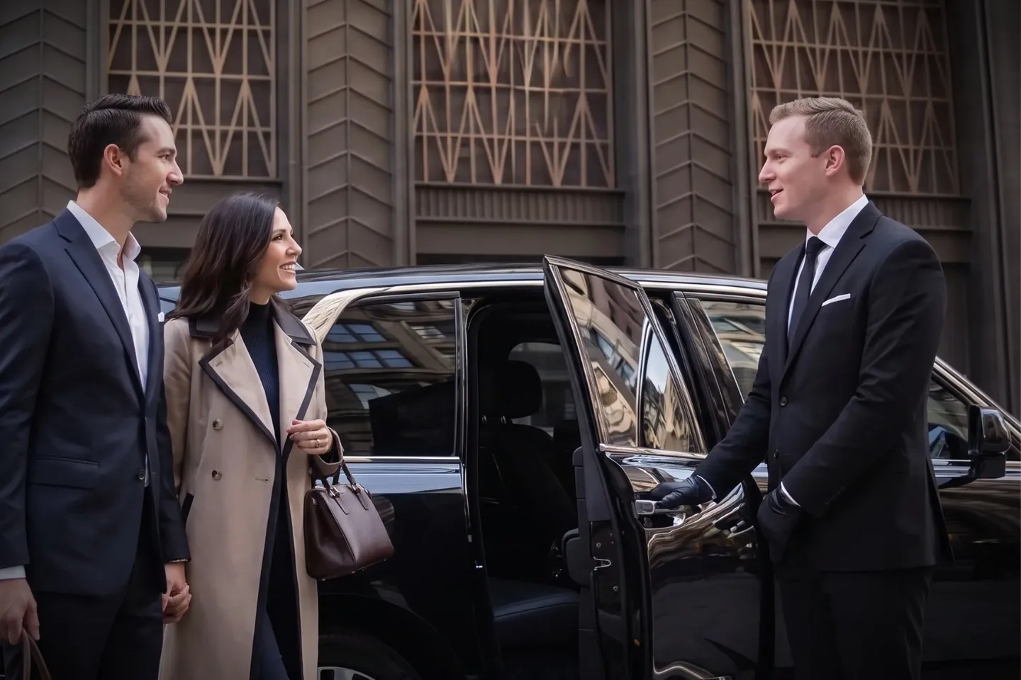 Executive sedan idling near cafes in the Rose Hill neighborhood of Manhattan
