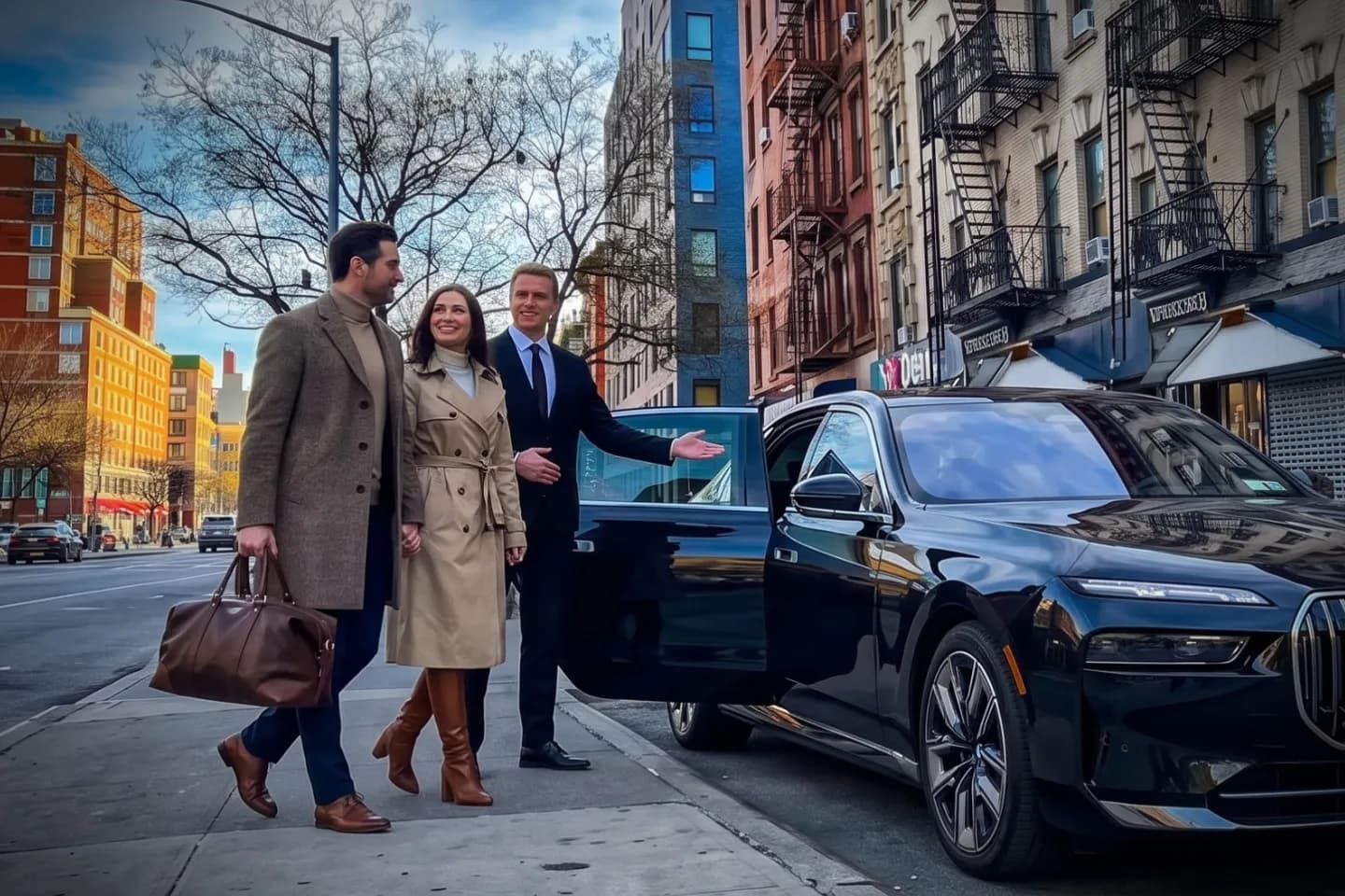 Professional chauffeur greeting a business traveler in Harlem, NY