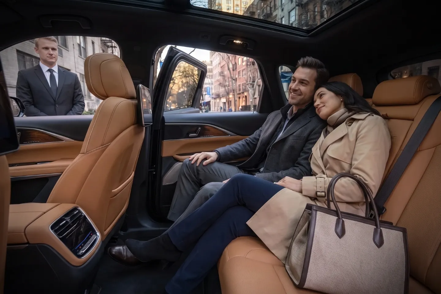 Professional chauffeur greeting a business traveler in Lenox Hill, NY