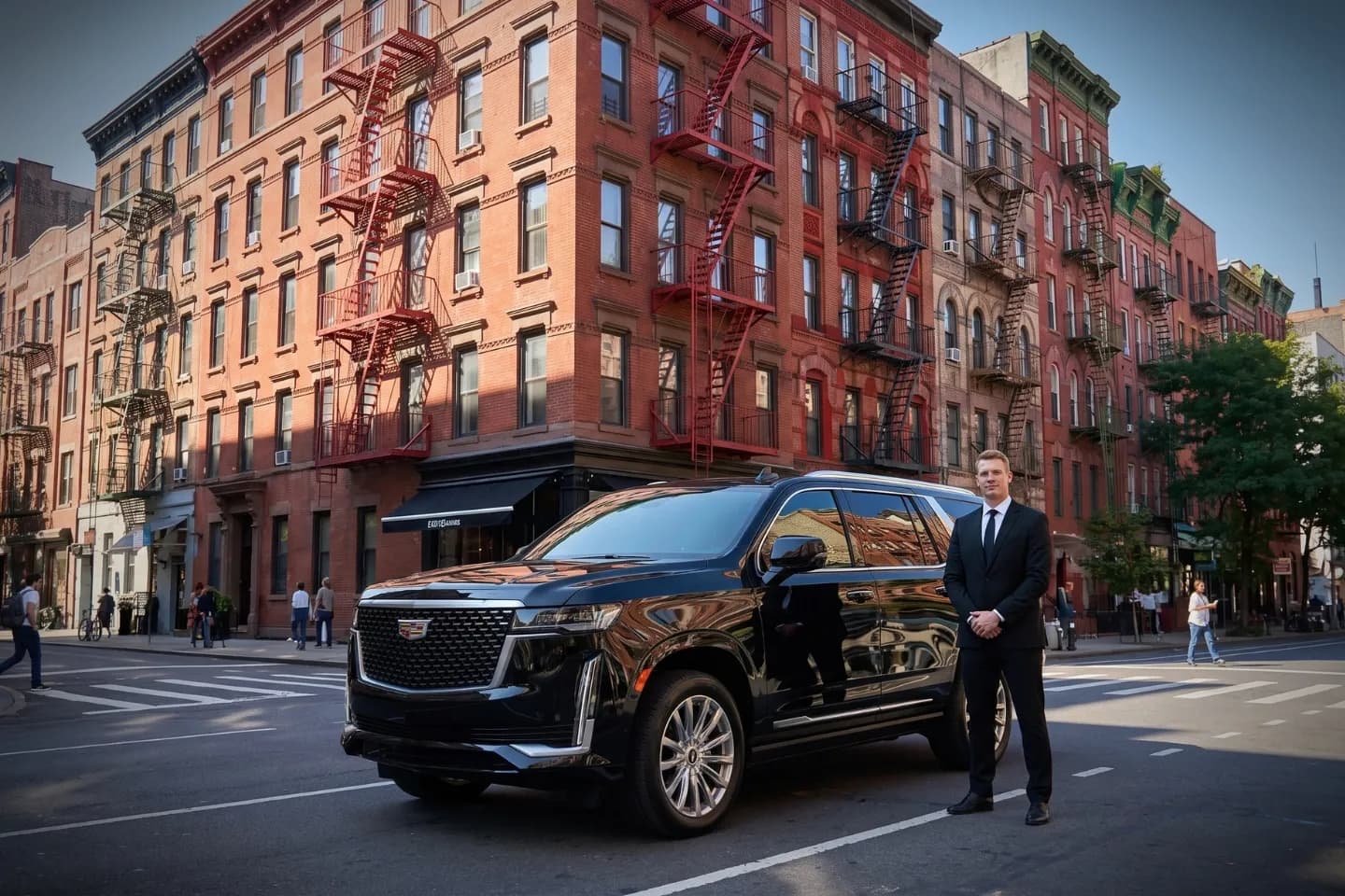 Luxury SUV waiting along a vibrant street in Lower East Side, NY