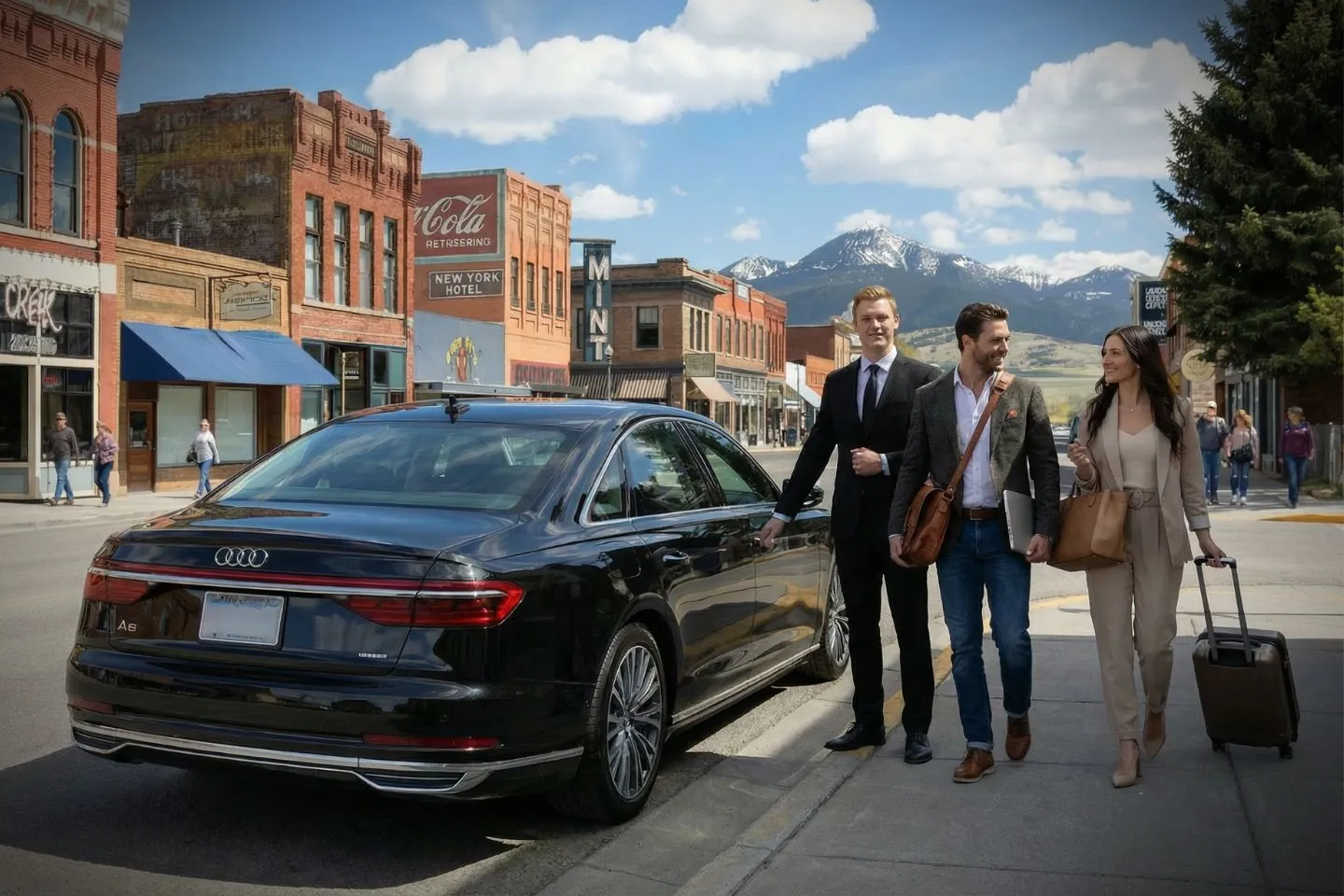 Car Service in Montana, MT Executive airport transfer Montana MT Car Service black car arriving in downtown Billings